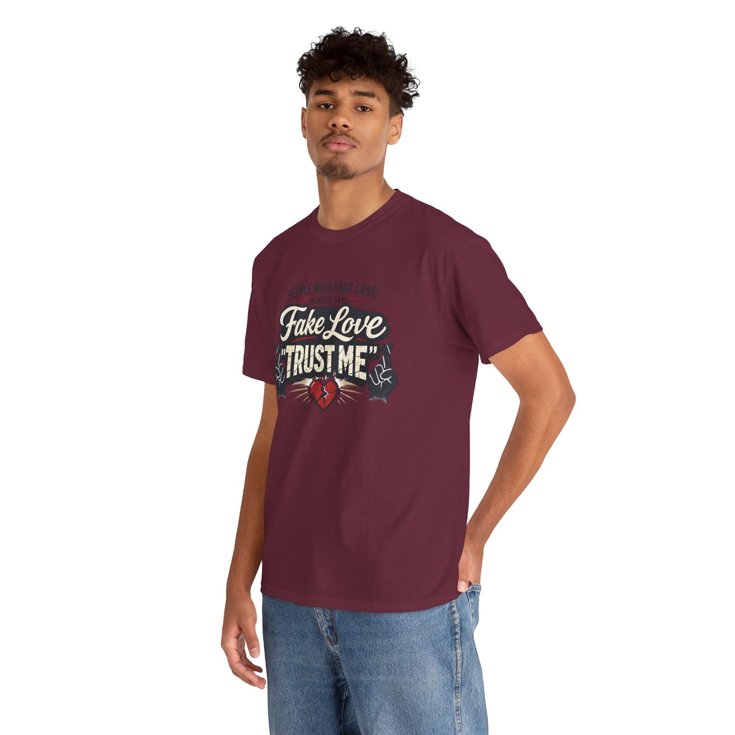 Fake Love Trust Me T-Shirt – Vintage Tattoo Heart Graphic Tee