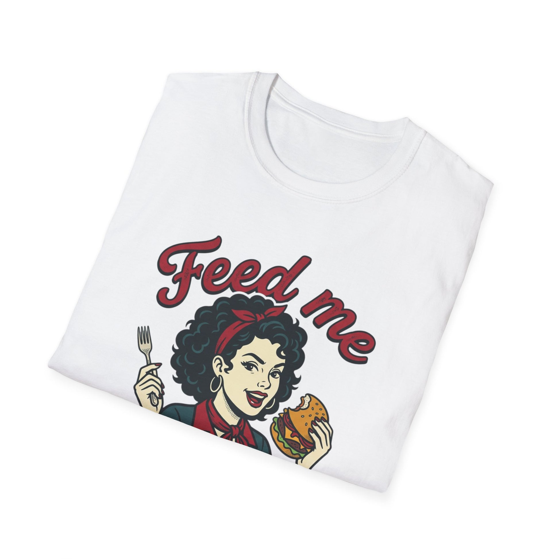 Feed Me Eat Me T-Shirt — Retro Pinup Burger Graphic Tee Printify