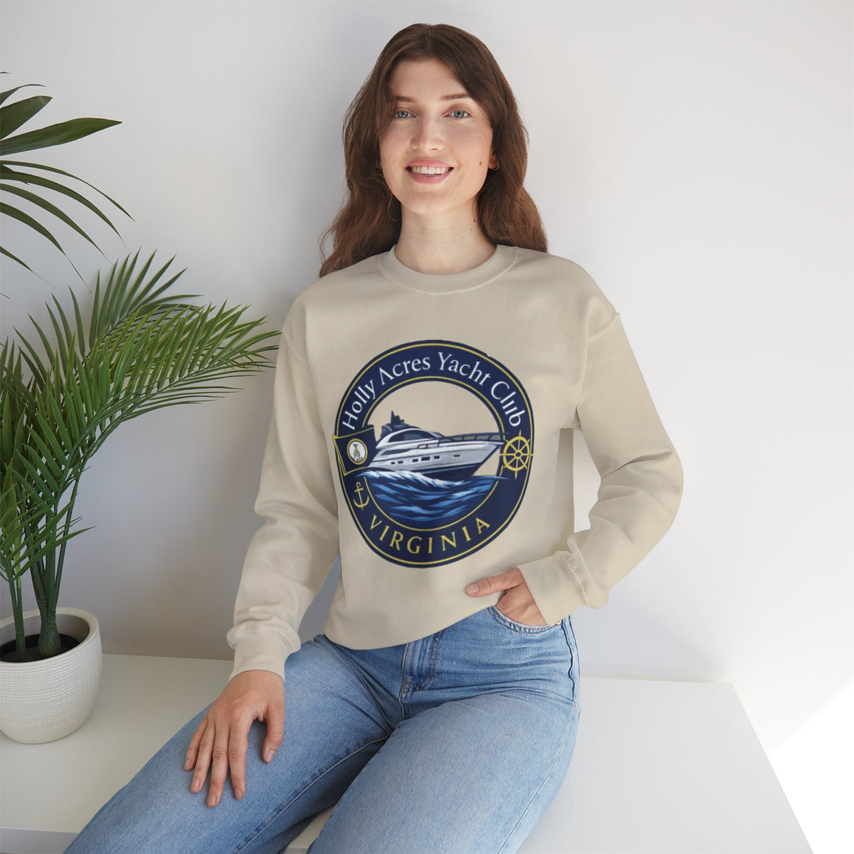 Virginia Yacht Club Crewneck Sweatshirt — "Holly Acres Yacht Club" Nautical Logo