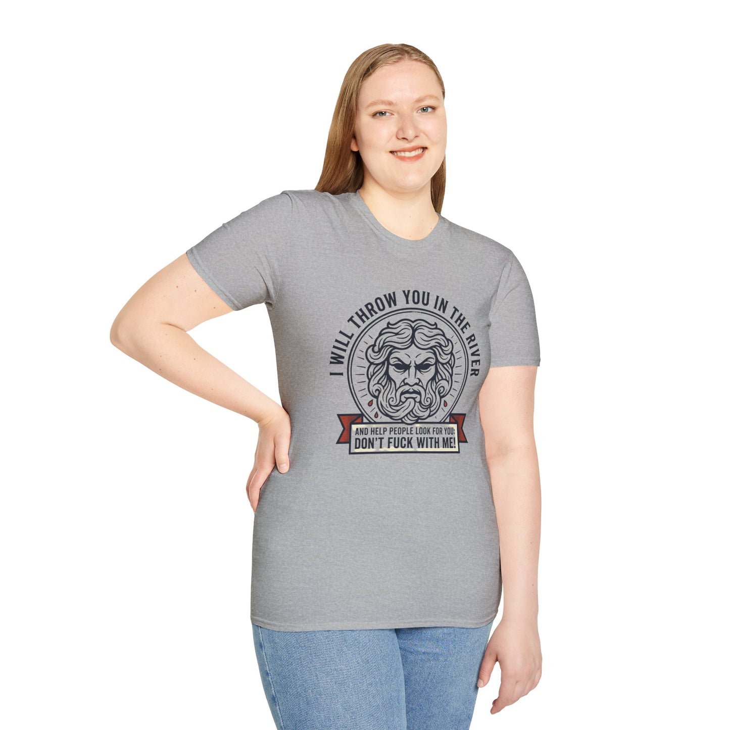 'I Will Throw You in the River' Bold Mythic Design-Graphic T-Shirt