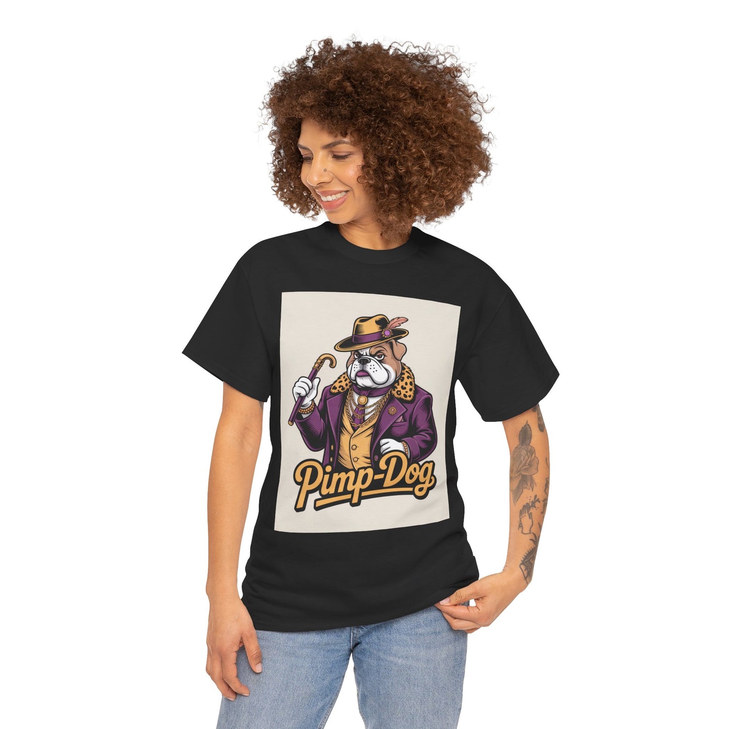 Pimp-Dog Graphic Tee — Retro Bulldog Character Shirt Printify
