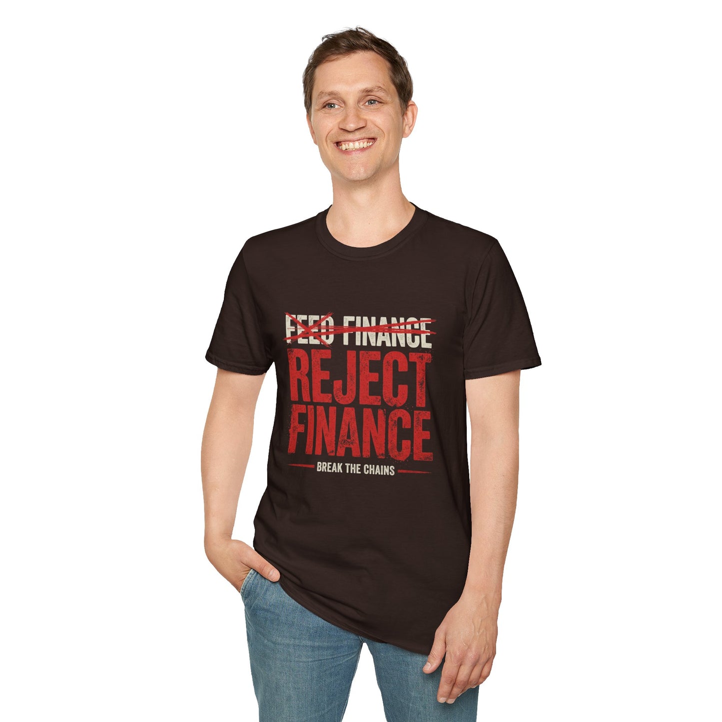 Reject Finance T-Shirt — Bold Red Protest Graphic Tee