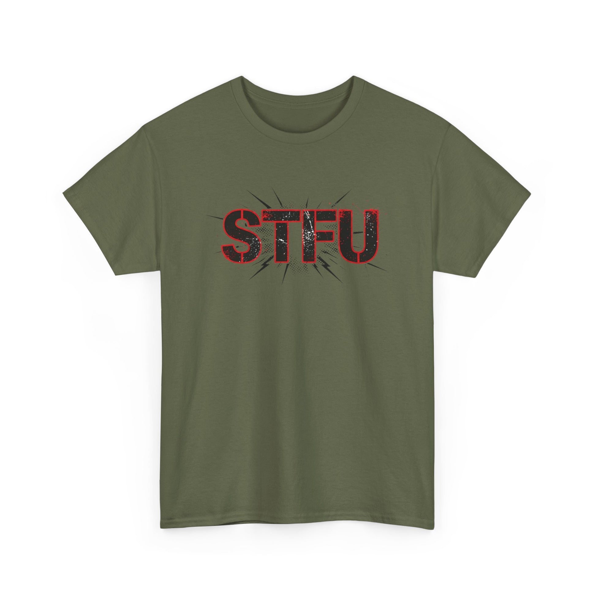 STFU Graphic Tee — Bold Distressed Text Shirt for Statement Style Printify