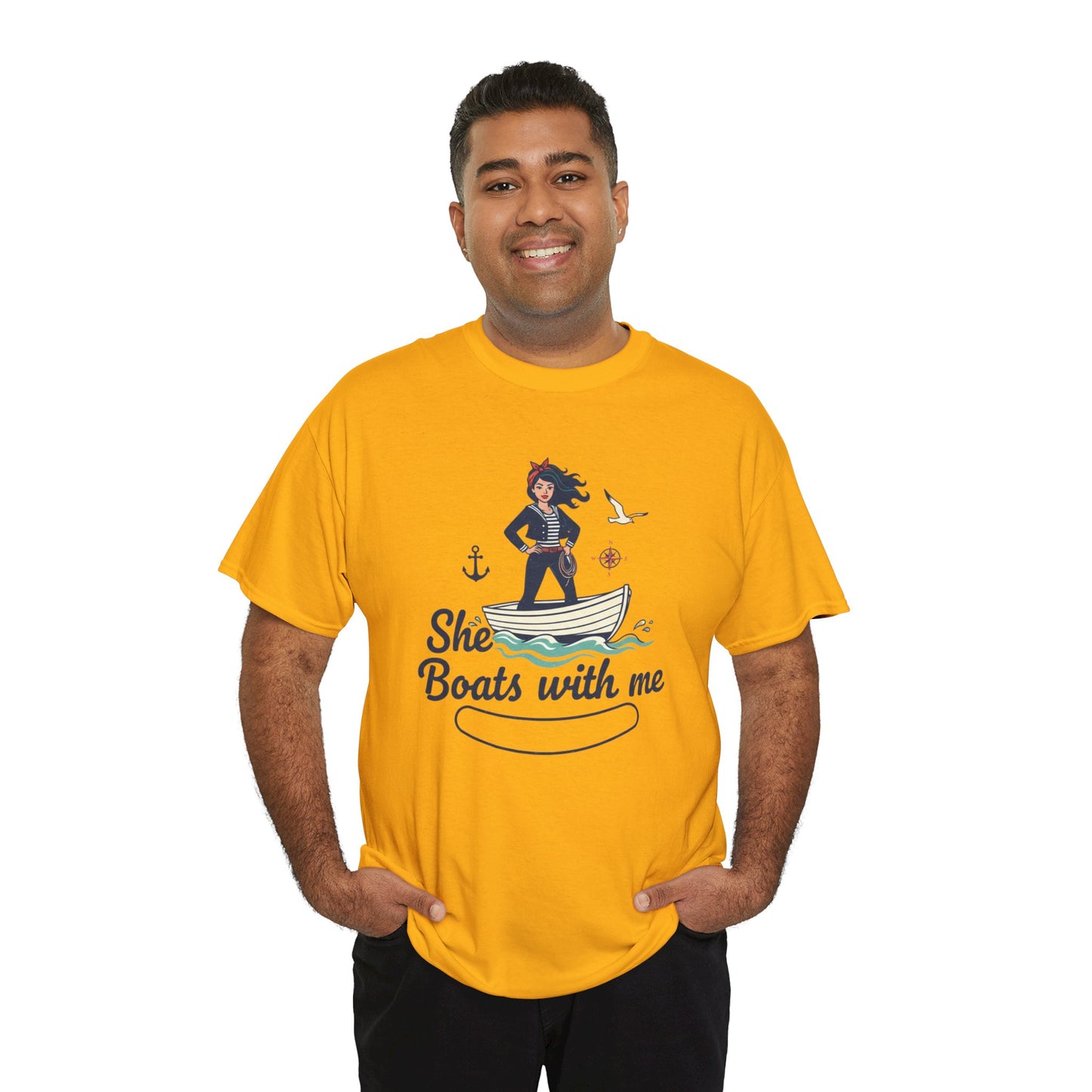 T-Shirt — "She Boats With Me" Nautical Couple Tee Printify