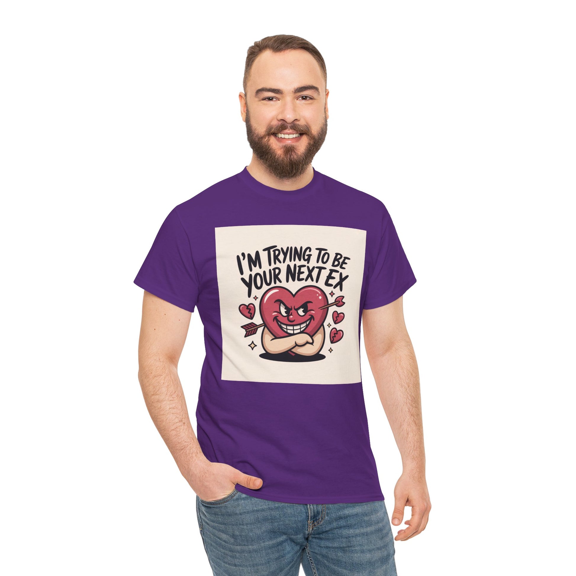 Valentine Heart Character Tee — "I'm Trying To Be Your Next Ex" Graphic T-Shirt Printify