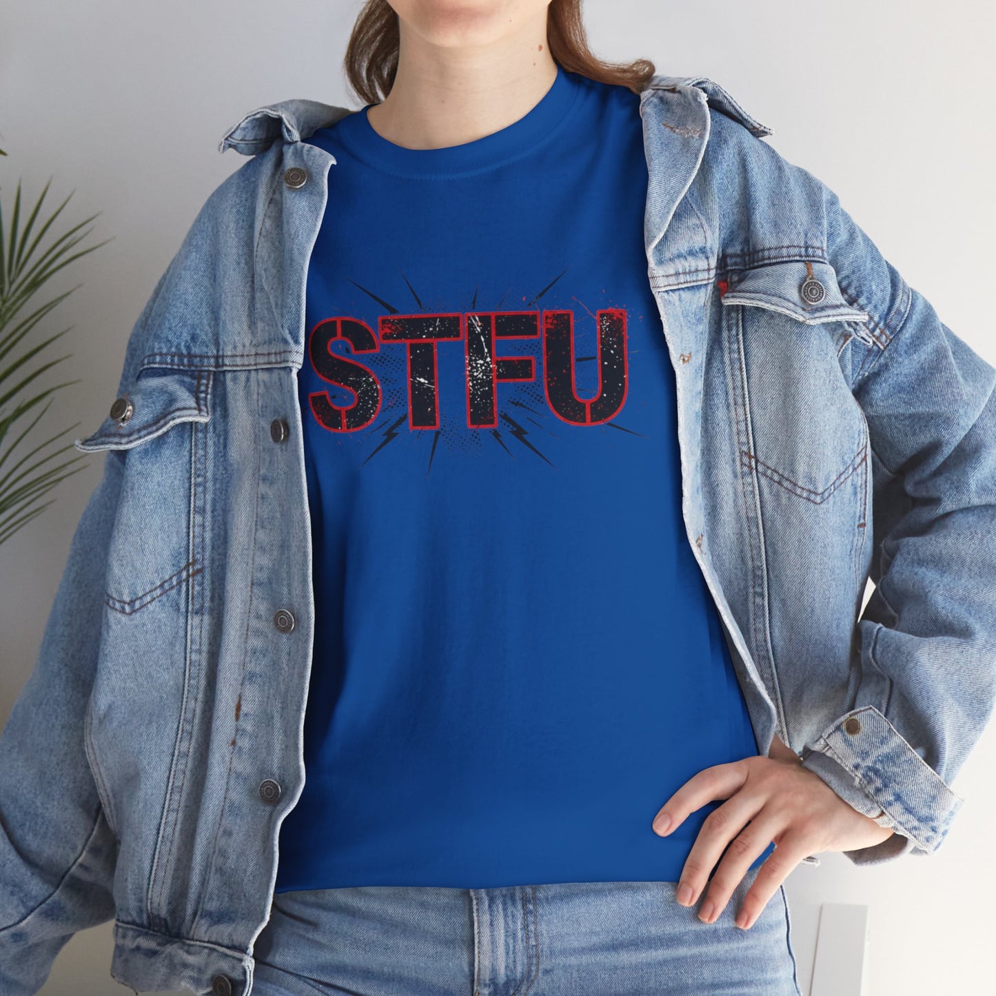 STFU Graphic Tee — Bold Distressed Text Shirt for Statement Style Printify