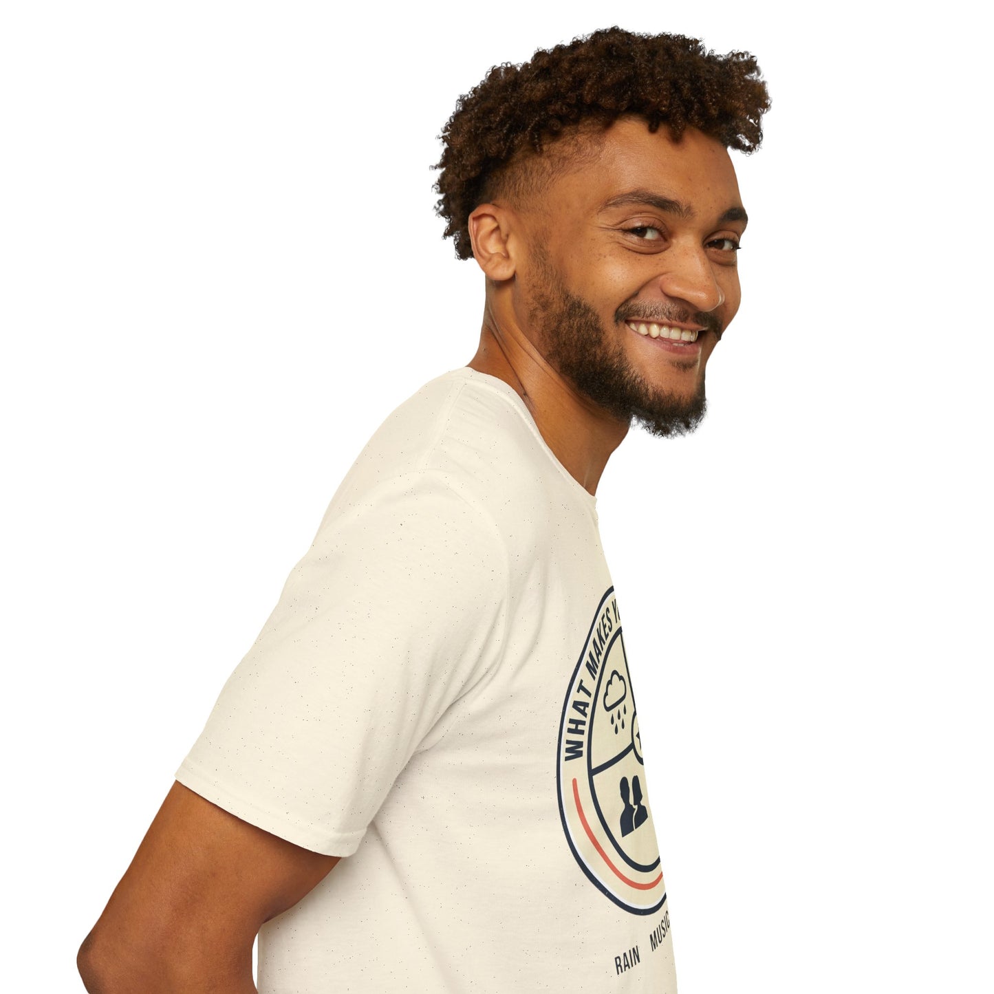 "What Makes You Sleep Well?" Rain, Music, Sex, Drink Graphic-Sleep Essentials T‑Shirt