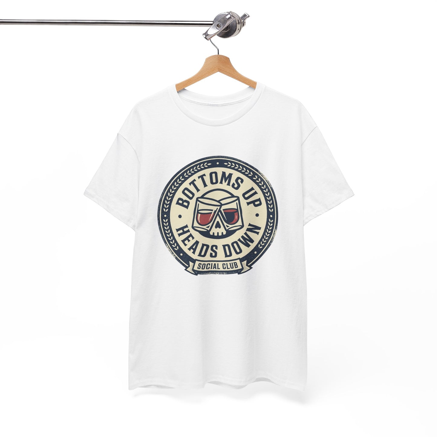 "Bottoms Up Heads Down" Skull Beer Logo Tee