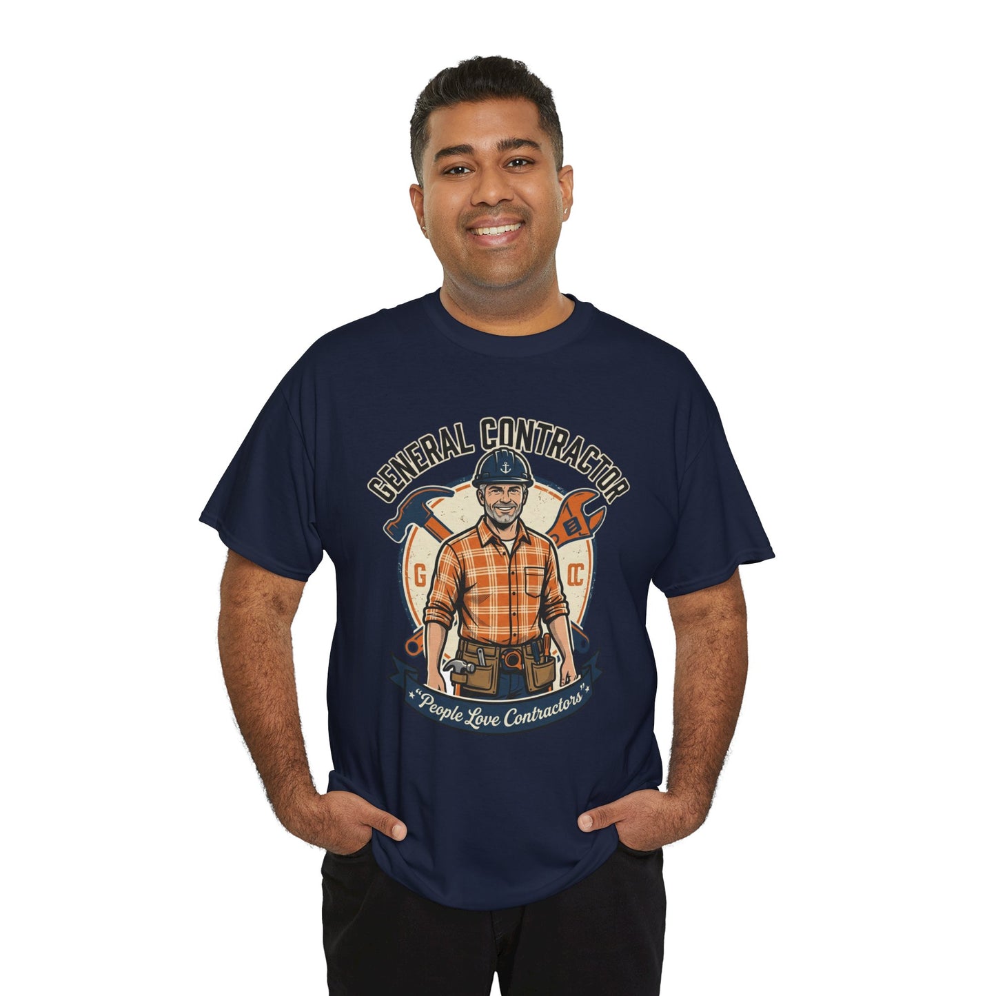 General Contractor T-Shirt — Vintage Construction Worker Logo Tee Printify