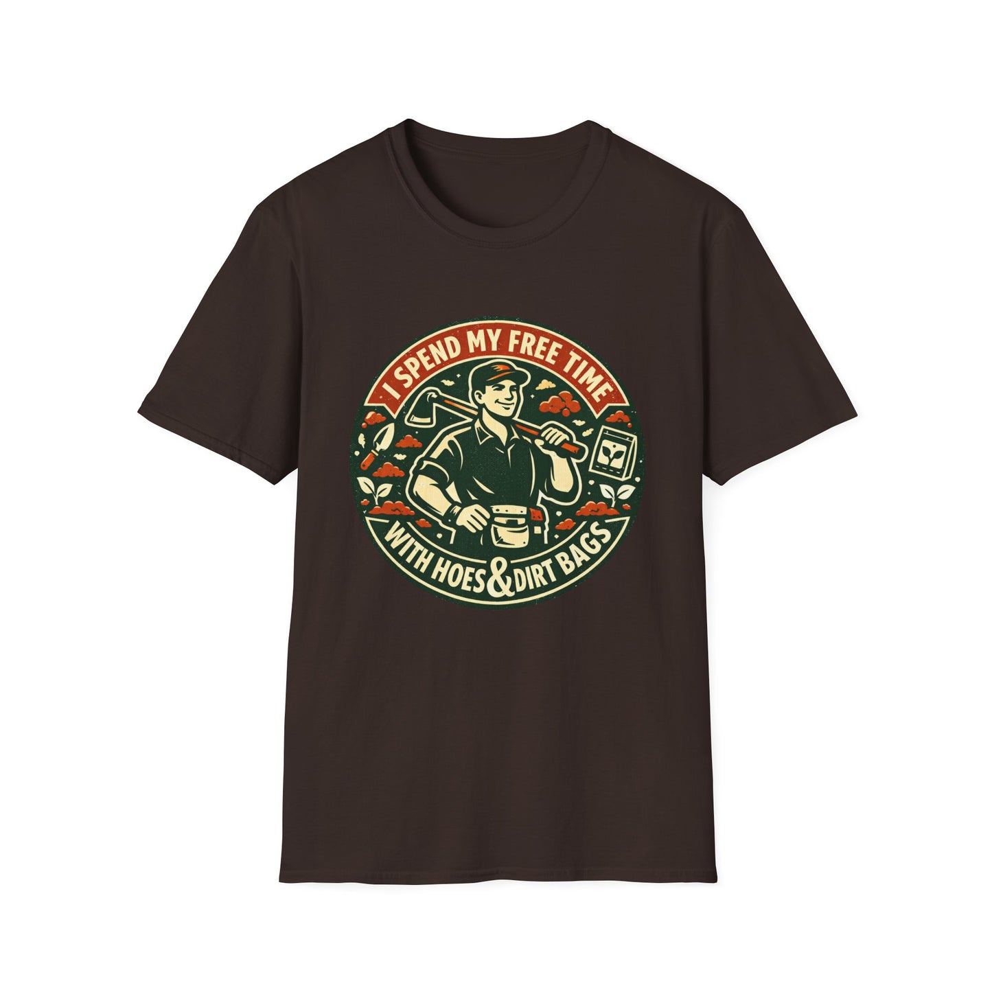 Gardener T-Shirt — “I Spend My Free Time With Hoes & Dirt Bags” Retro Gardening Tee