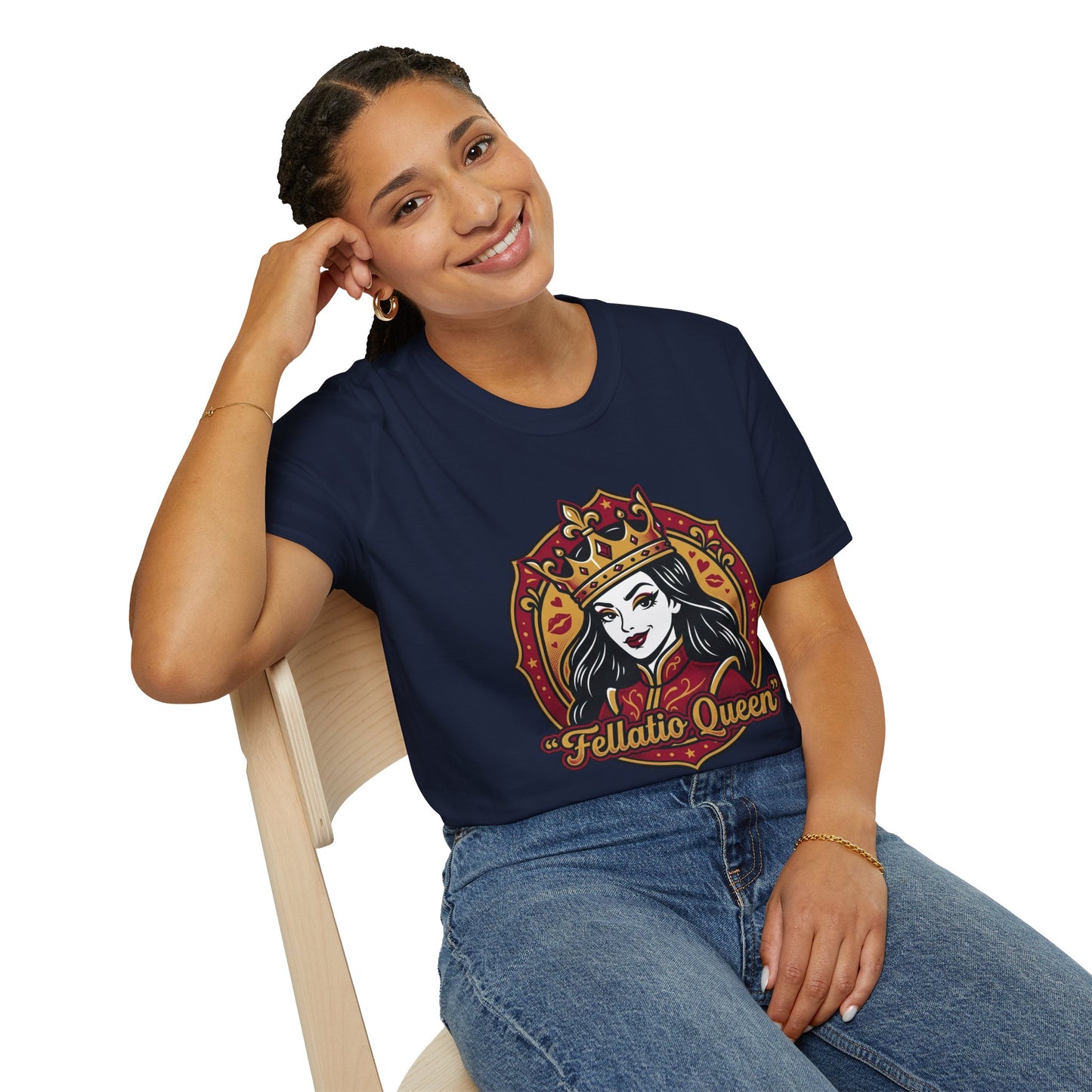 "Fellatio Queen" Retro Pinup Crown Graphic Tee Printify
