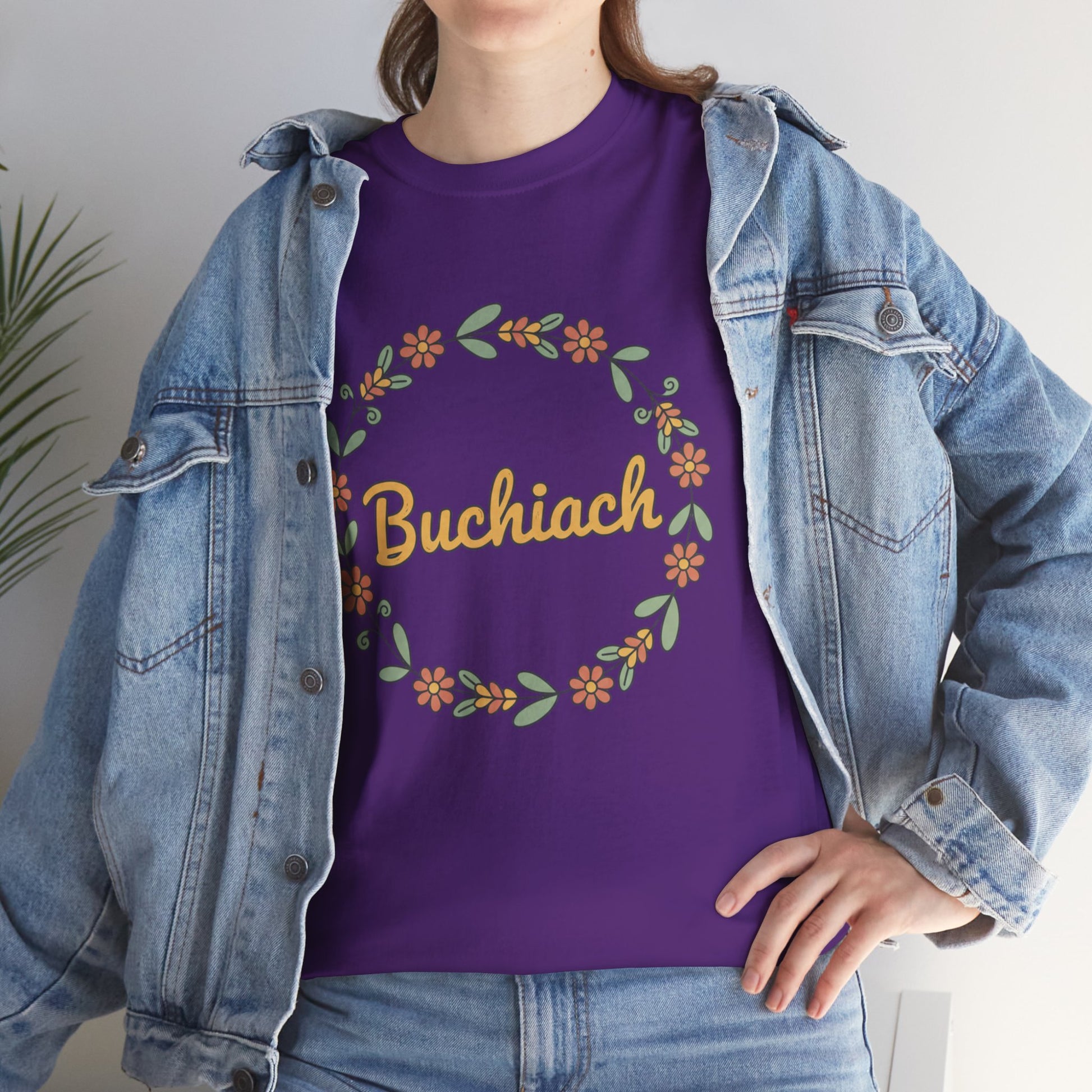 Buchiach Floral Wreath T-Shirt — Retro Script Garden Tee Printify