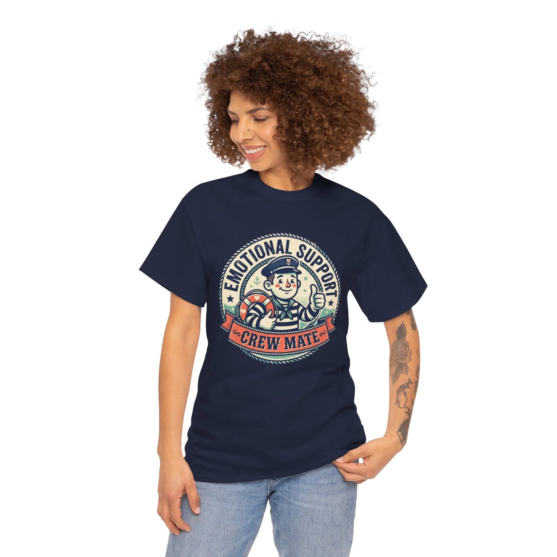 Emotional Support Crew Mate T‑Shirt — Retro Nautical Crewmate Tee Printify