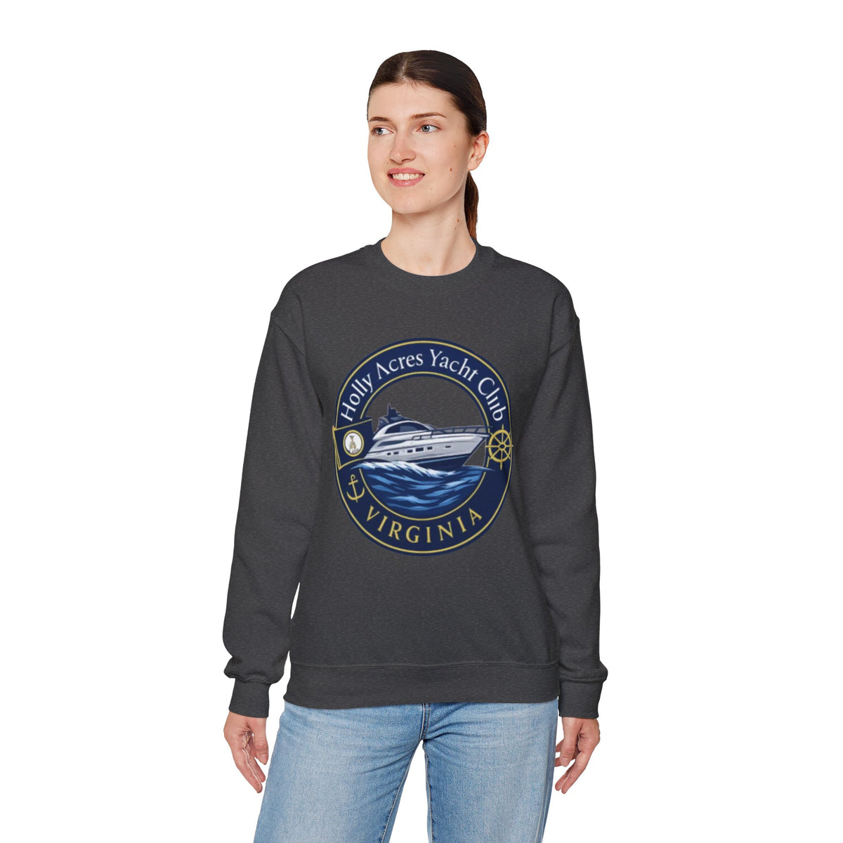 Virginia Yacht Club Crewneck Sweatshirt — "Holly Acres Yacht Club" Nautical Logo