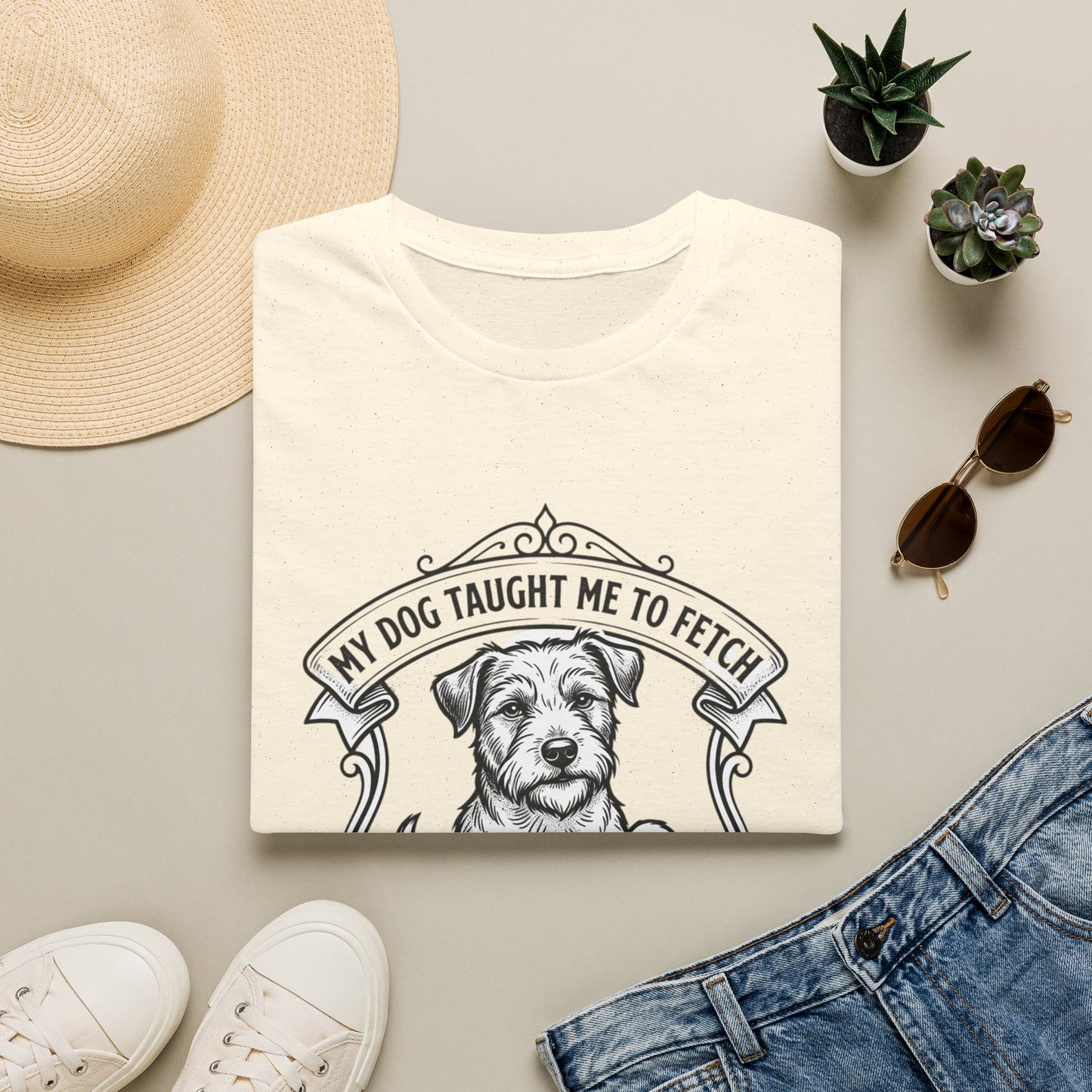 "My Dog Taught Me to Fetch" Vintage Pup Graphic Tee-Dog T-Shirt