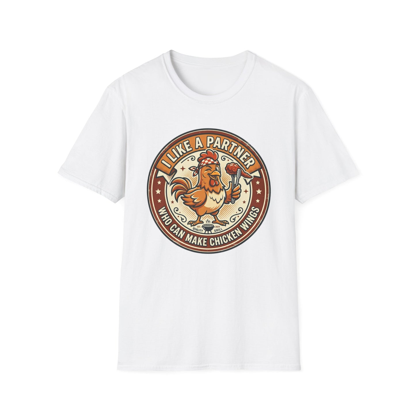Funny Chicken Wings T-Shirt — "I Like A Partner Who Can Make Chicken Wings" Crew Tee