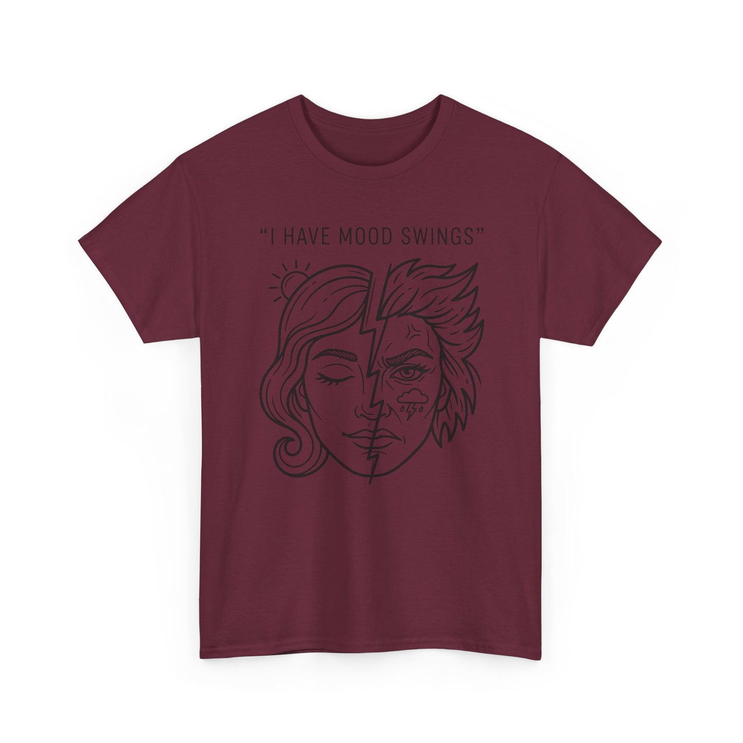Mood Swings Graphic Tee — Split Face Line Art "I Have Mood Swings" T-Shirt Printify