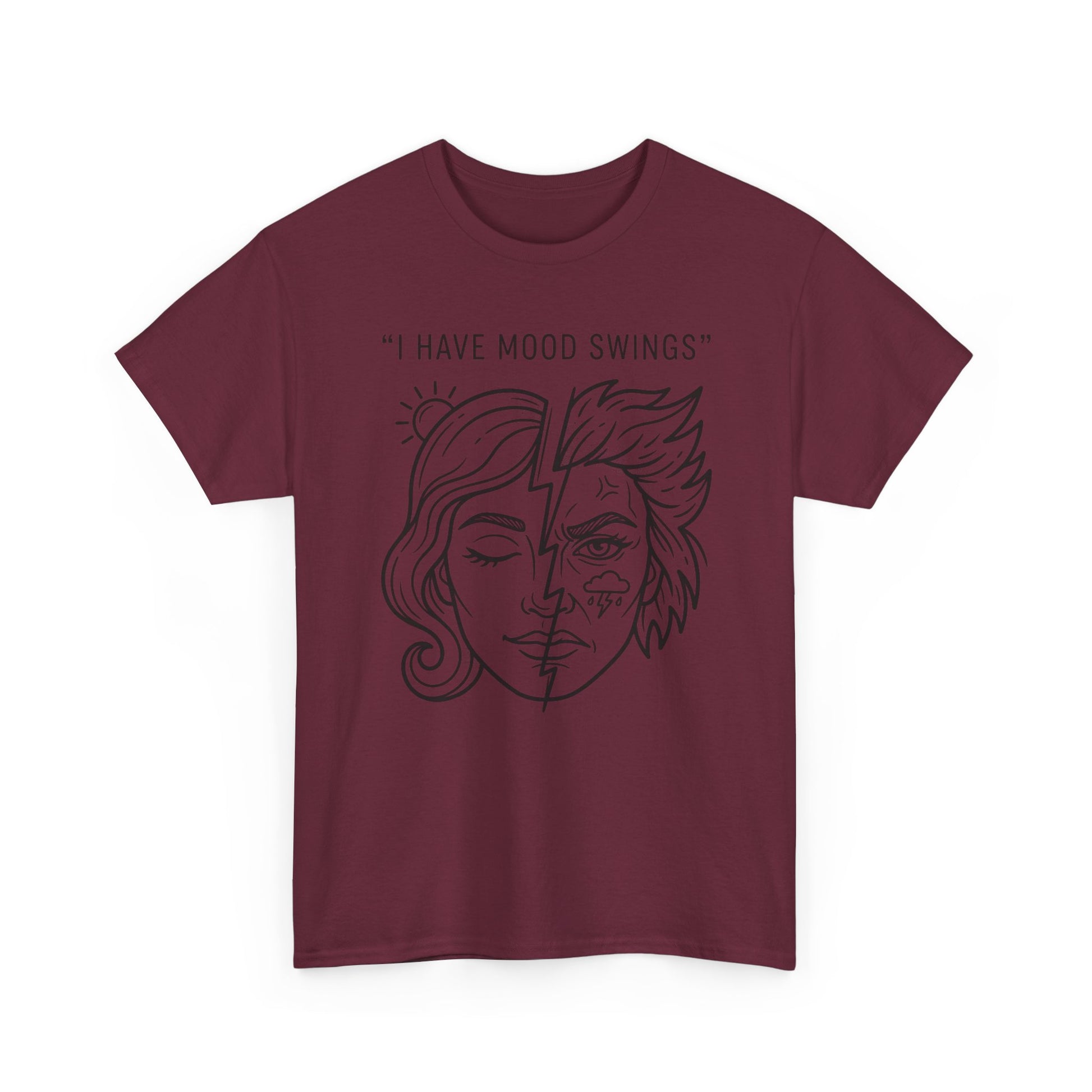 Mood Swings Graphic Tee — Split Face Line Art "I Have Mood Swings" T-Shirt Printify