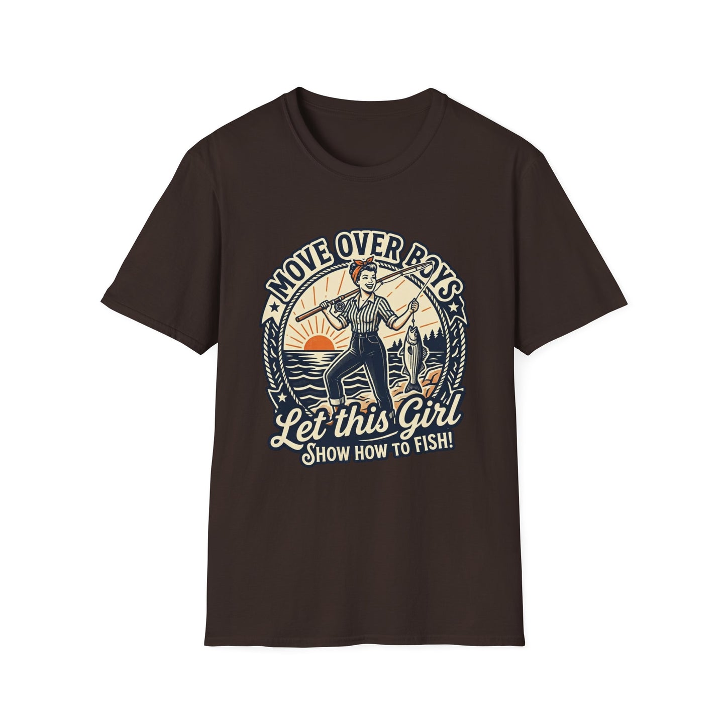 "Move Over Boys, Let This Girl Show How to Fish" Vintage Design - Fishing T-Shirt