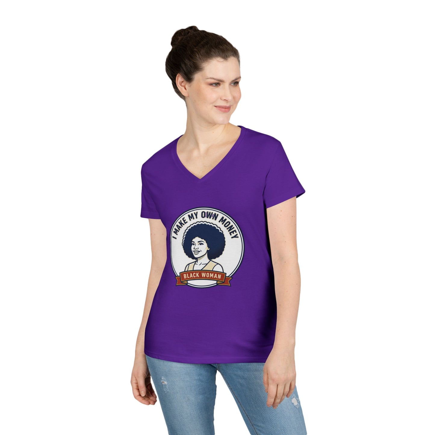 I Make My Own Money V-Neck T‑Shirt — Black Woman Empowerment Tee