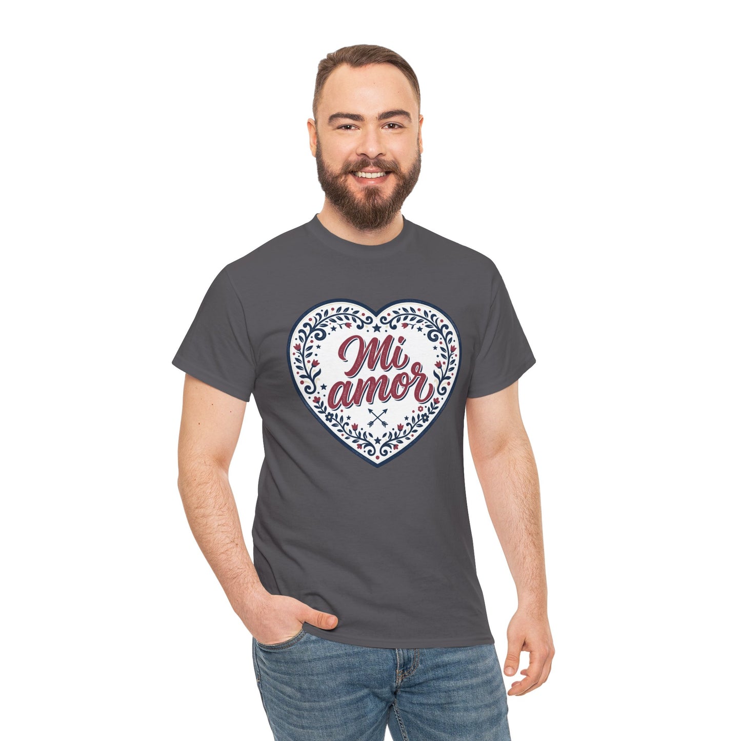 Mi Amor Heart T-Shirt — Romantic Floral Graphic Tee for Valentine’s Day