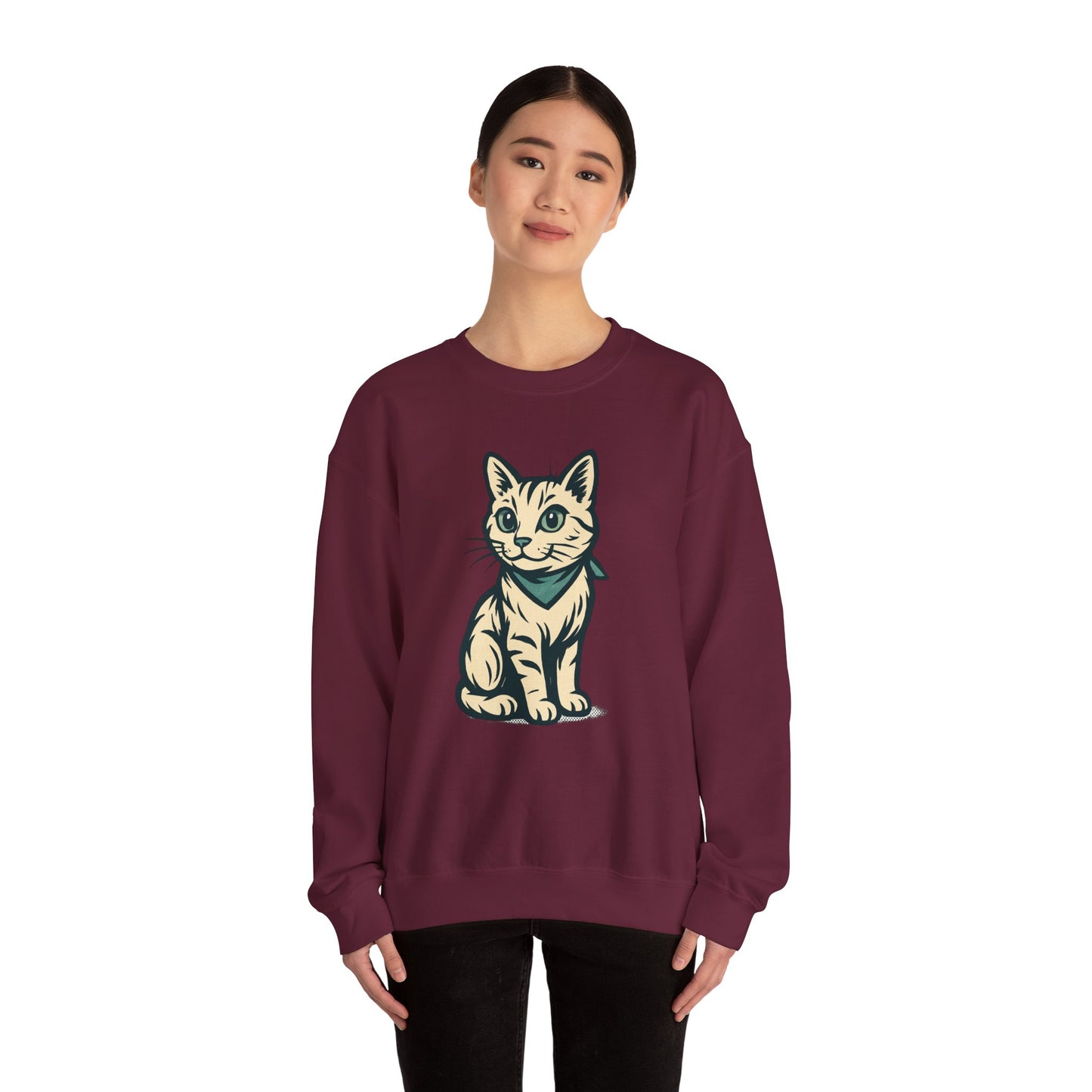 Cute Kitten Pullover Sweatshirt — Vintage Cat Illustration Crewneck