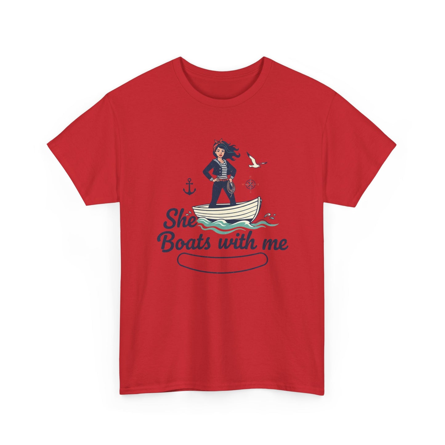 T-Shirt — "She Boats With Me" Nautical Couple Tee Printify