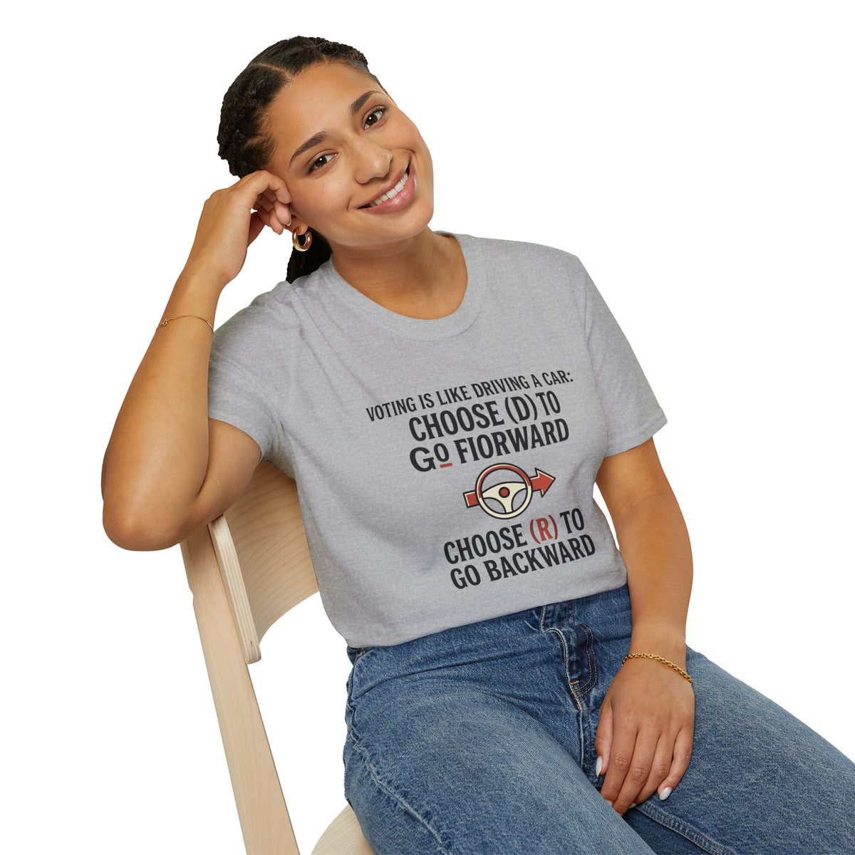Voting Is Like Driving T-Shirt – "Choose (D) to Go Forward, Choose (R) to Go Backward" Political Voter Awareness Tee
