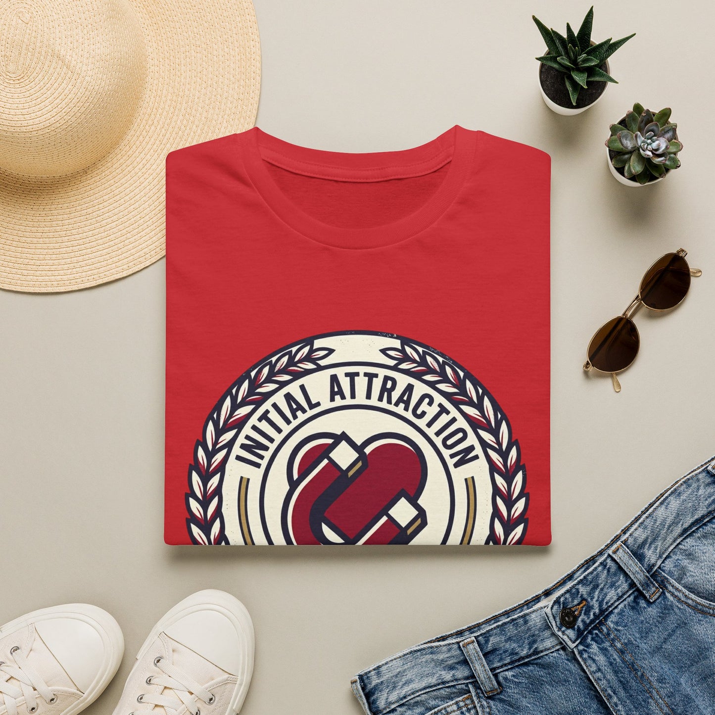Initial Attraction T-Shirt — Retro Badge Heart Design