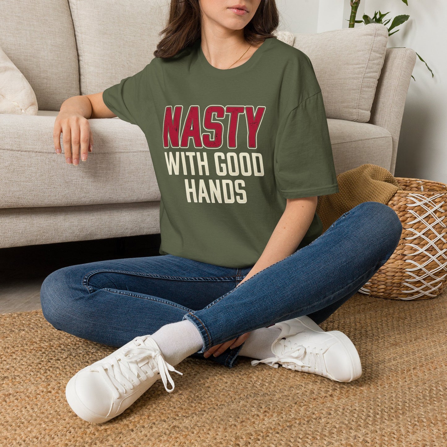 "NASTY With Good Hands" Bold Lettering Graphic Tee