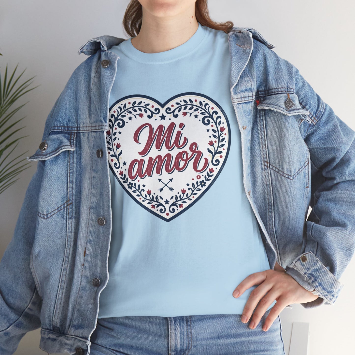 Mi Amor Heart T-Shirt — Romantic Floral Graphic Tee for Valentine’s Day
