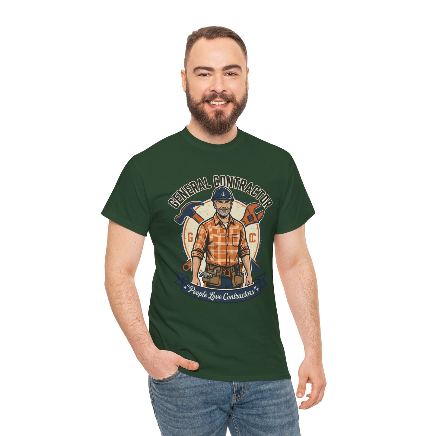 General Contractor T-Shirt — Vintage Construction Worker Logo Tee Printify