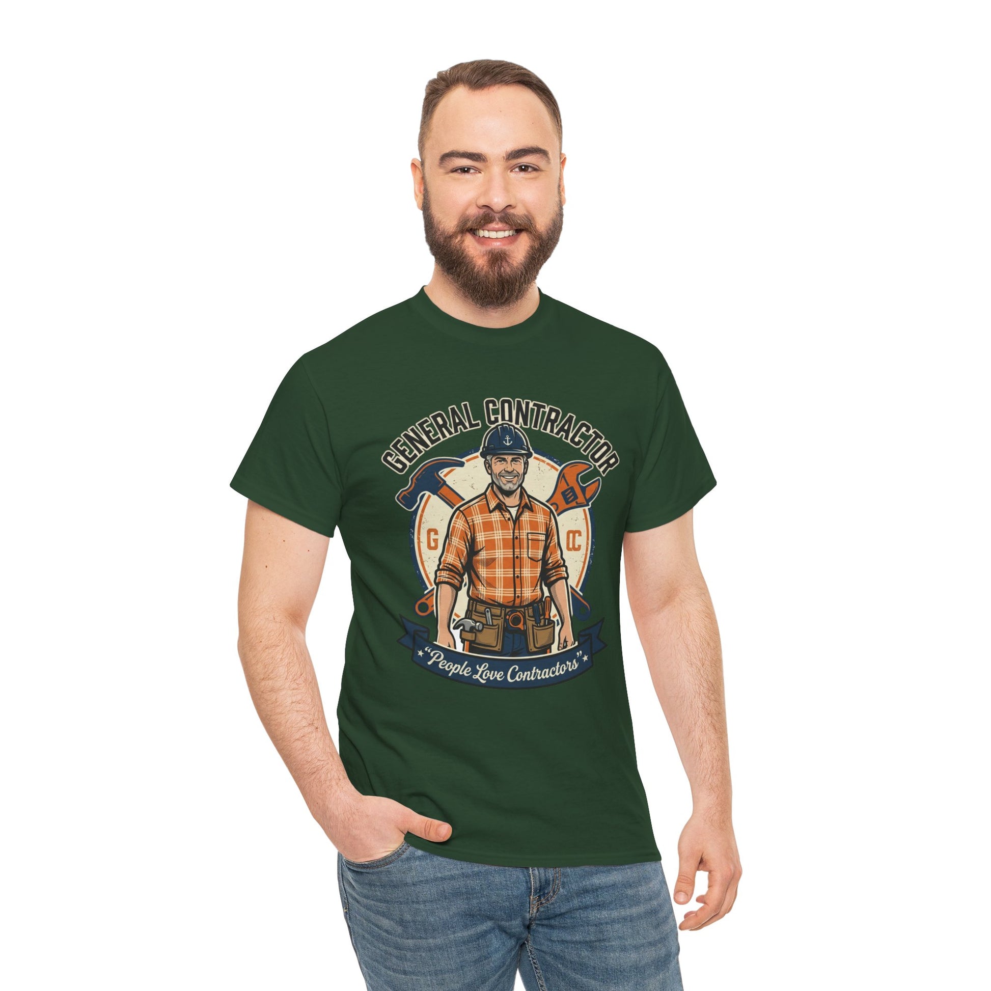 General Contractor T-Shirt — Vintage Construction Worker Logo Tee Printify