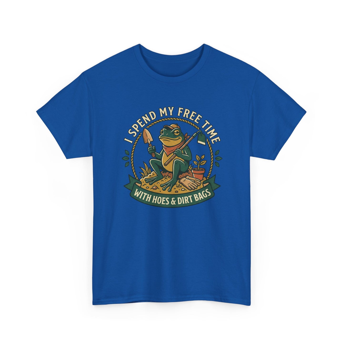 Gardening Frog T-Shirt — "I Spend My Free Time With Hoes & Dirt Bags" Funny Garden Tee