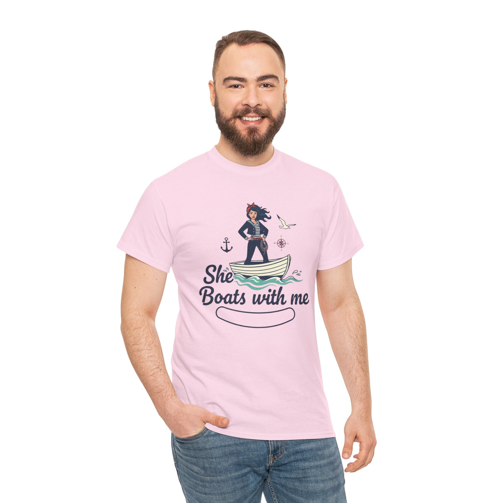 T-Shirt — "She Boats With Me" Nautical Couple Tee Printify