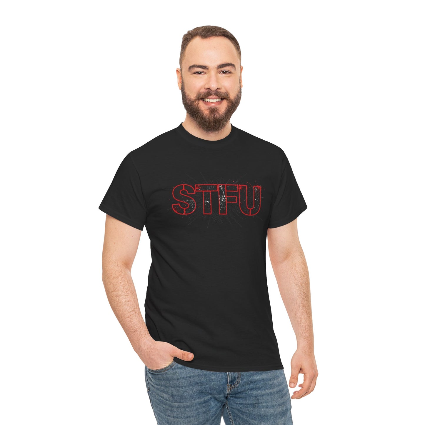 STFU Graphic Tee — Bold Distressed Text Shirt for Statement Style Printify