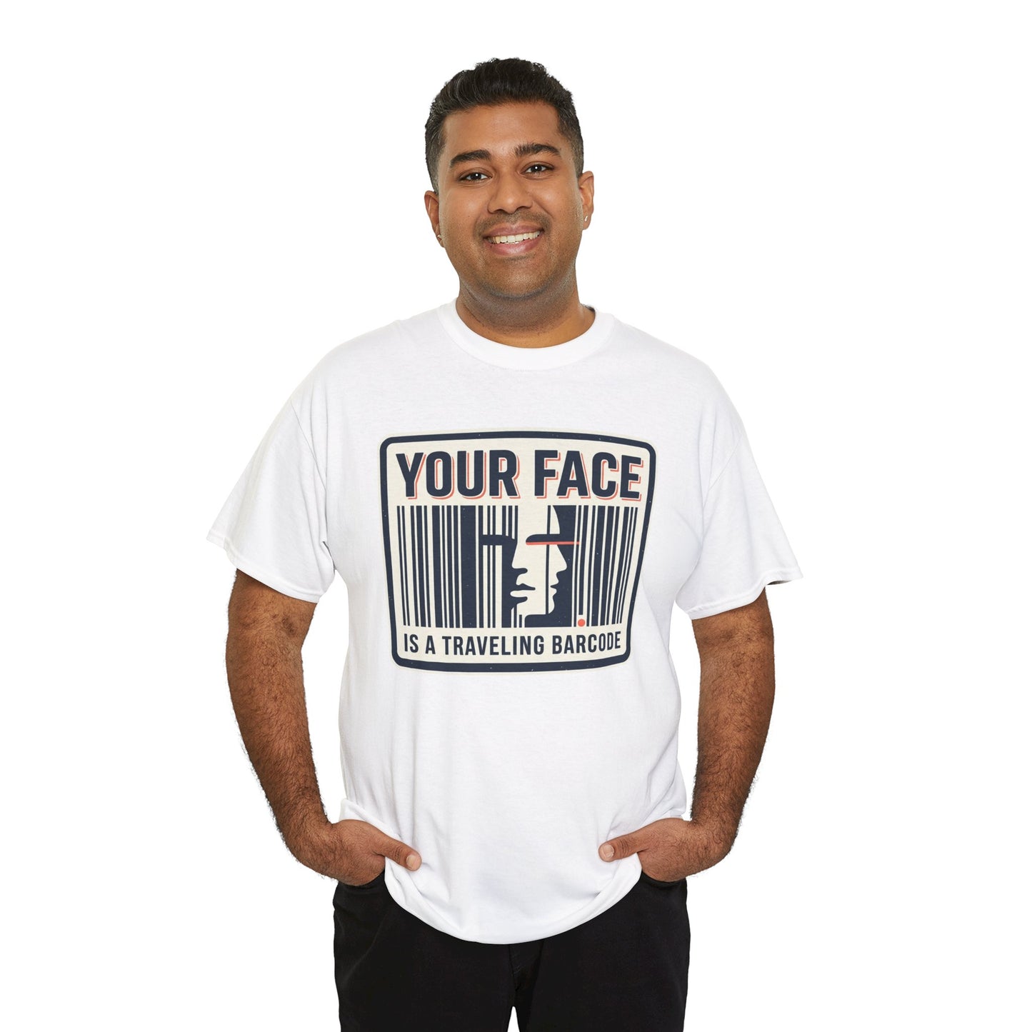 "Your Face Is a Traveling Barcode" Graphic Tee