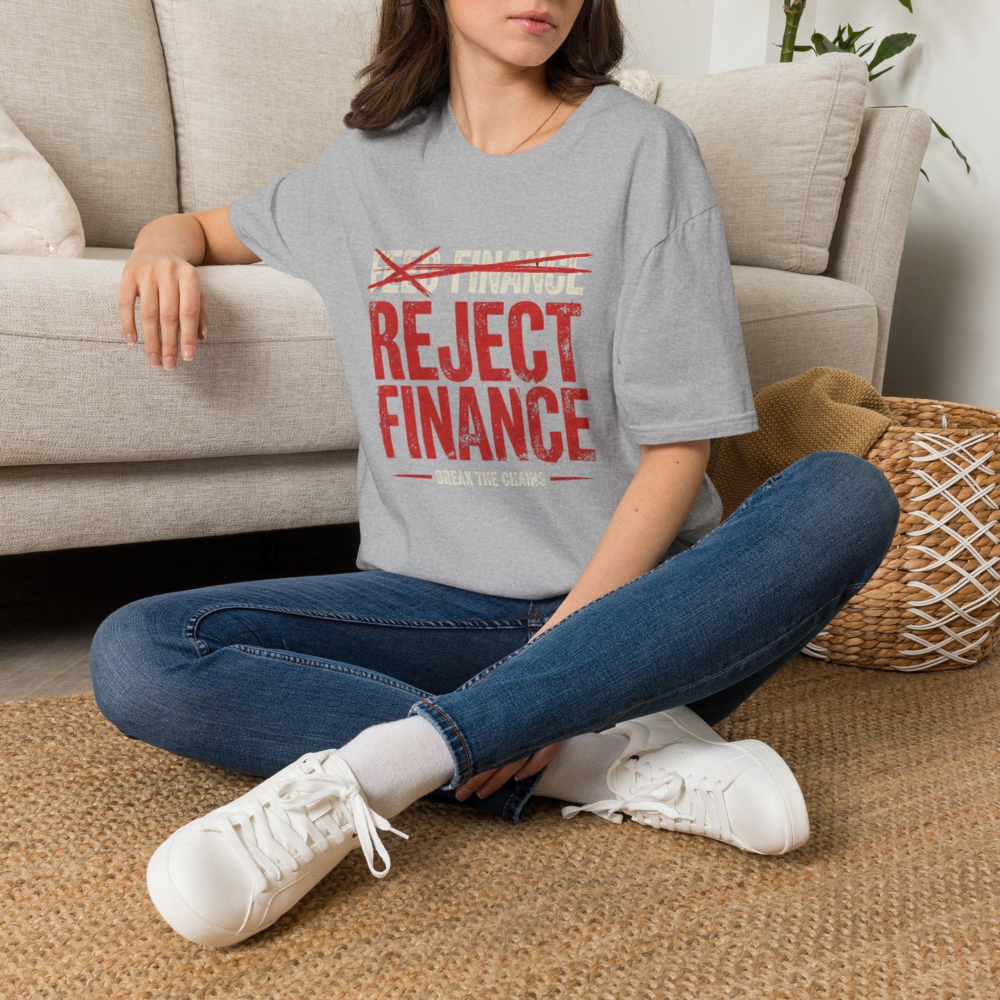 Reject Finance T-Shirt — Bold Red Protest Graphic Tee
