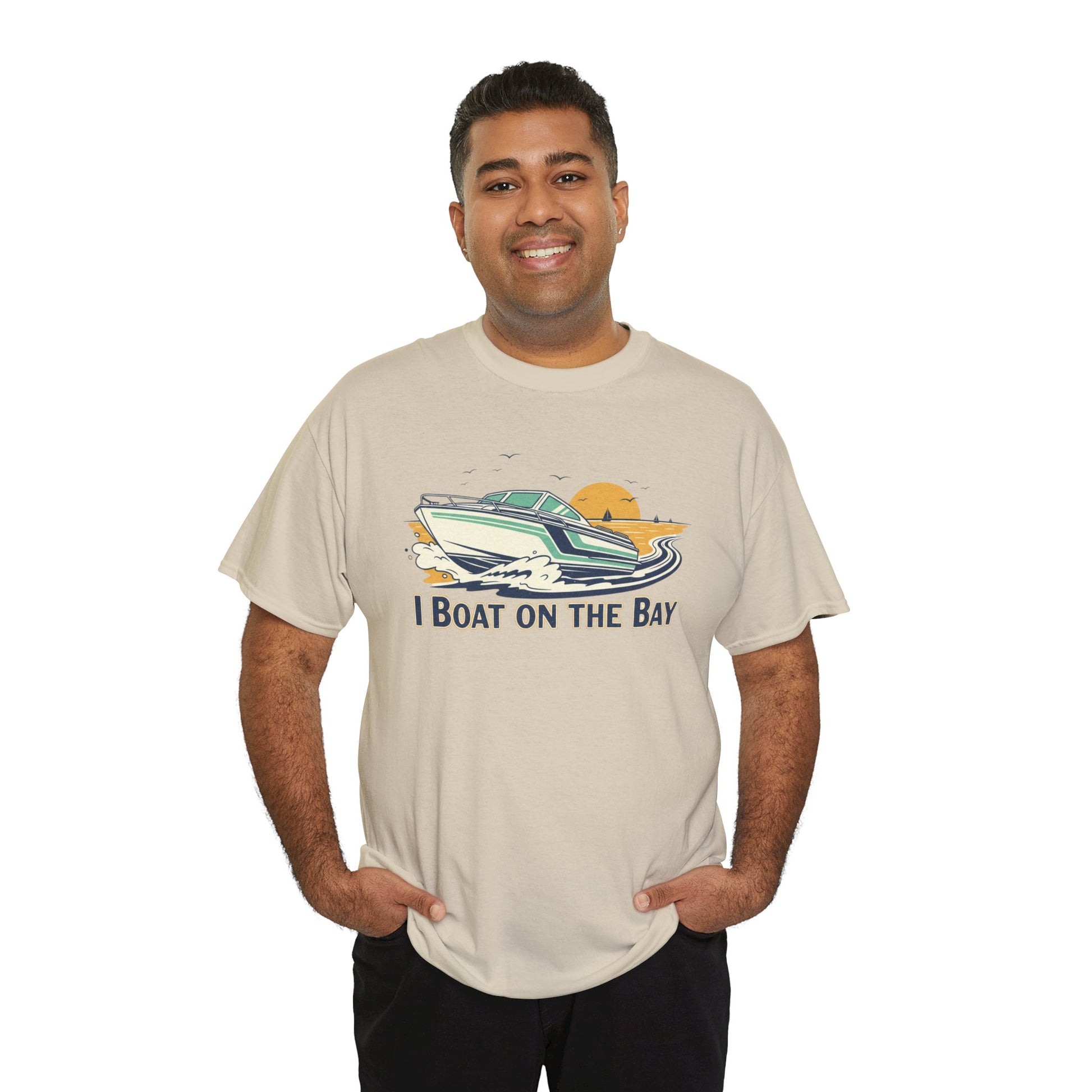 Boat on the Bay T-Shirt — Retro Motorboat Sunset Tee Printify