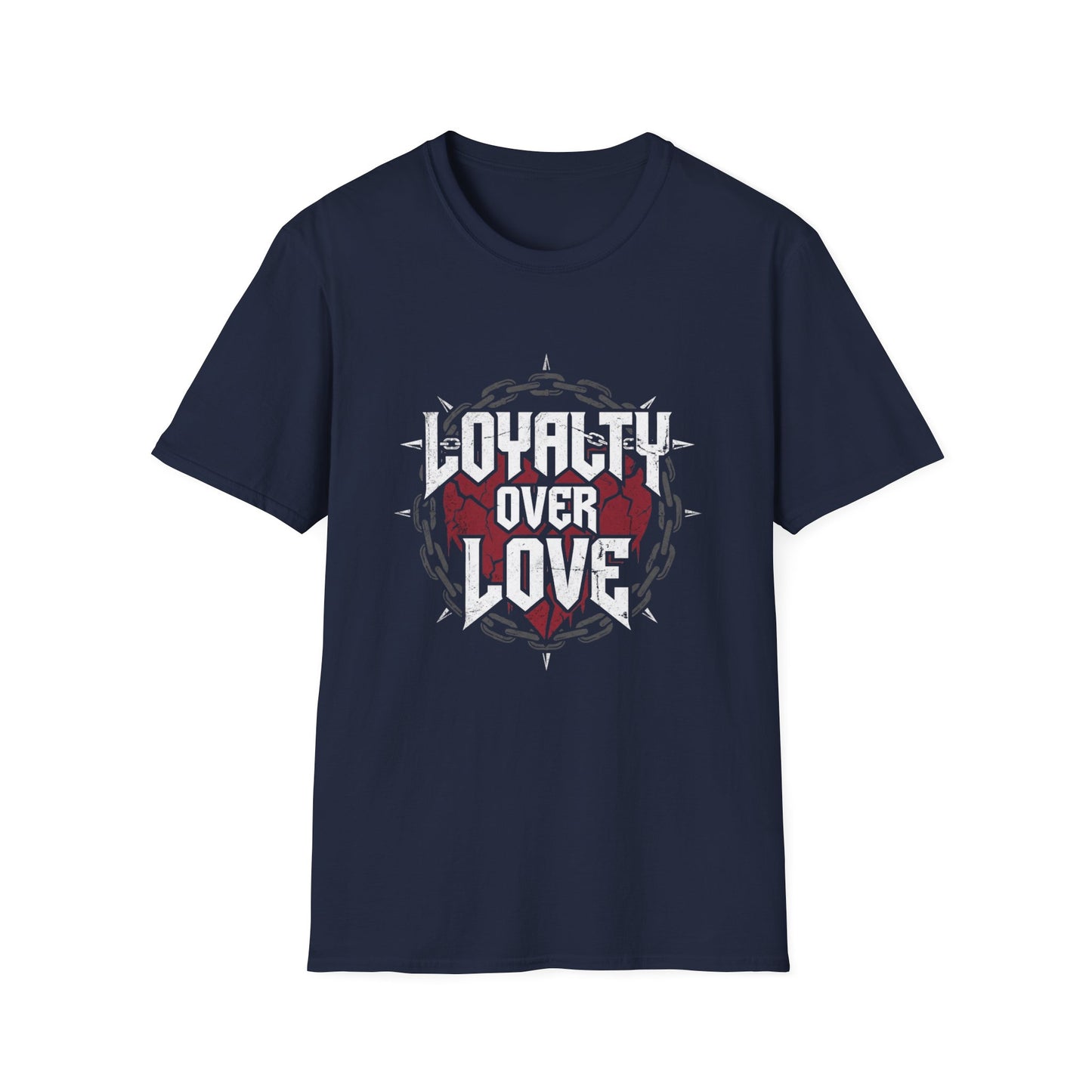 Loyalty Over Love T-Shirt — Edgy Heart & Chain Graphic Tee