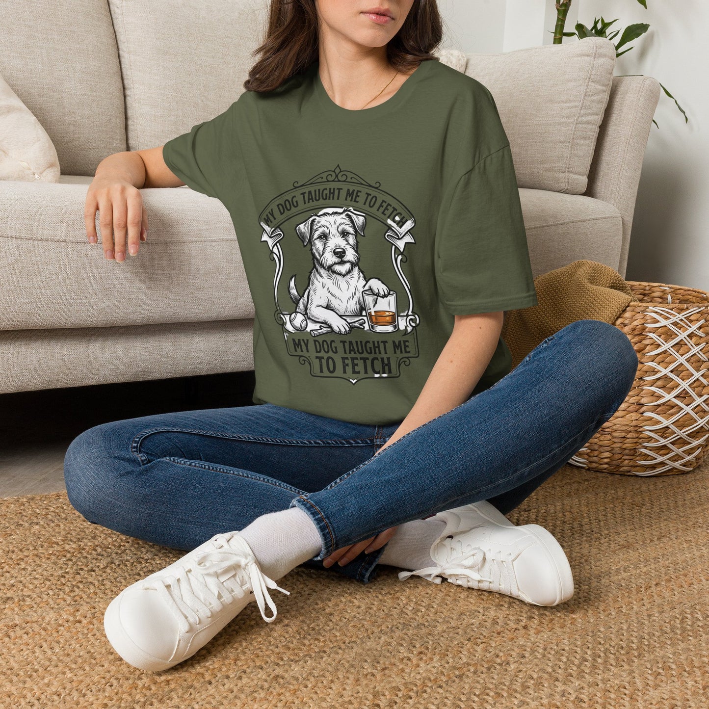"My Dog Taught Me to Fetch" Vintage Pup Graphic Tee-Dog T-Shirt