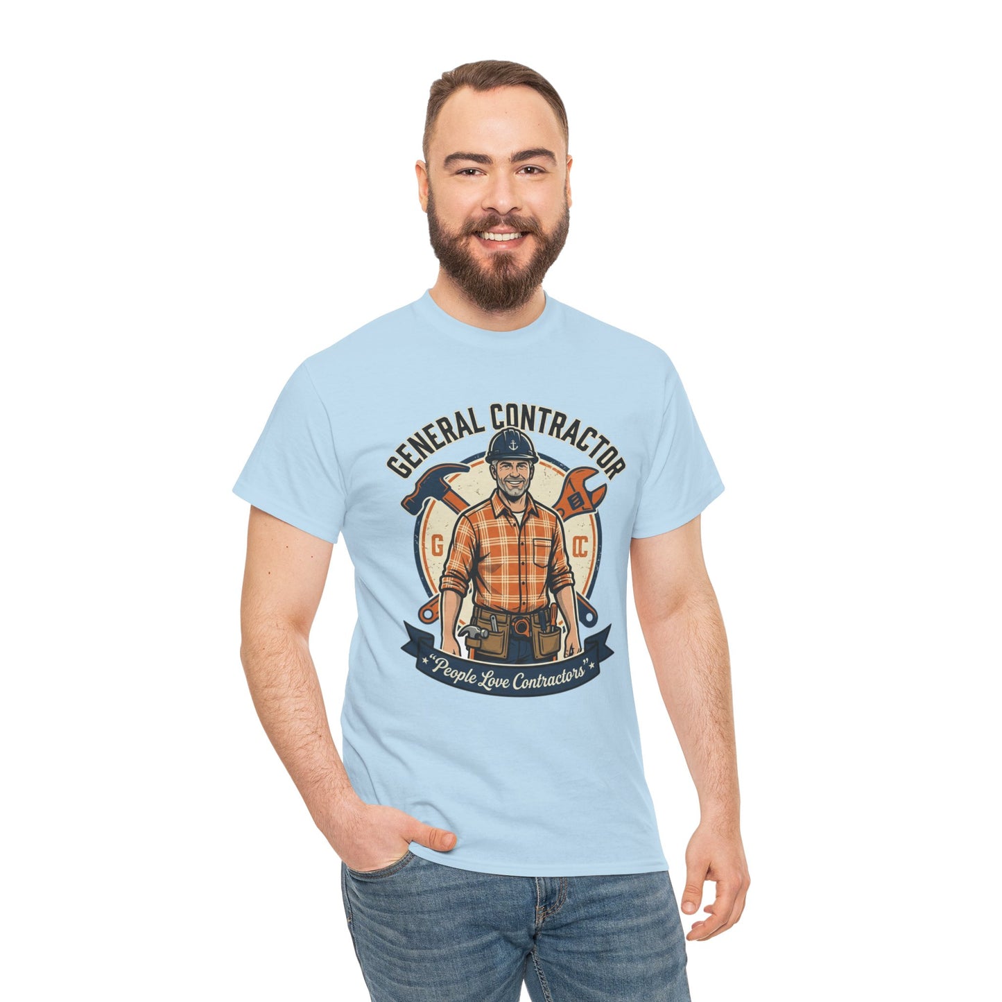 General Contractor T-Shirt — Vintage Construction Worker Logo Tee Printify