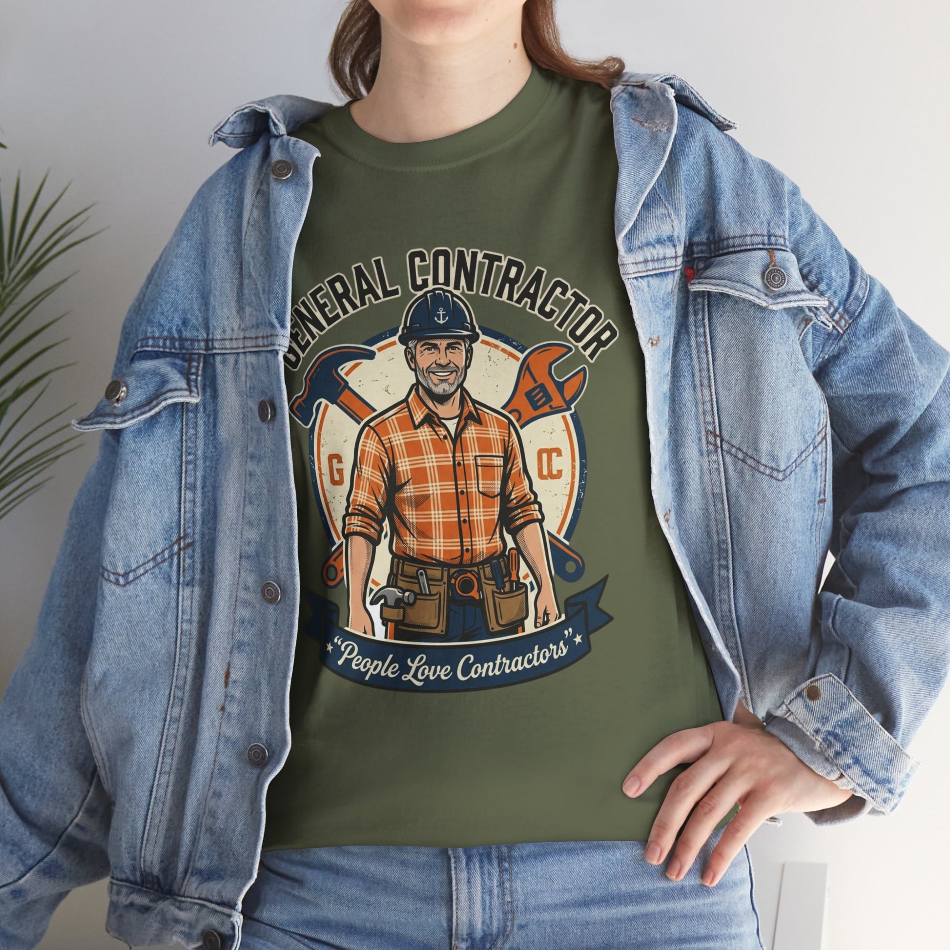 General Contractor T-Shirt — Vintage Construction Worker Logo Tee Printify