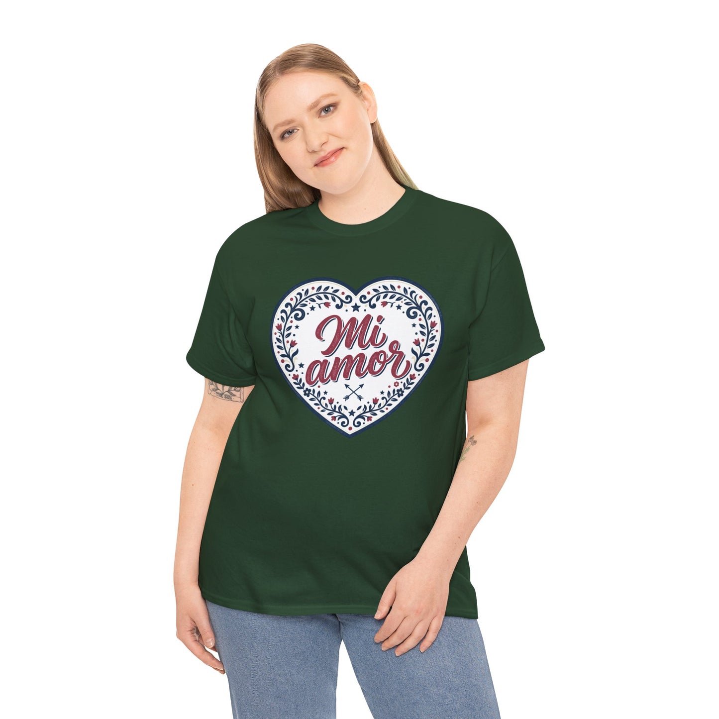 Mi Amor Heart T-Shirt — Romantic Floral Graphic Tee for Valentine’s Day