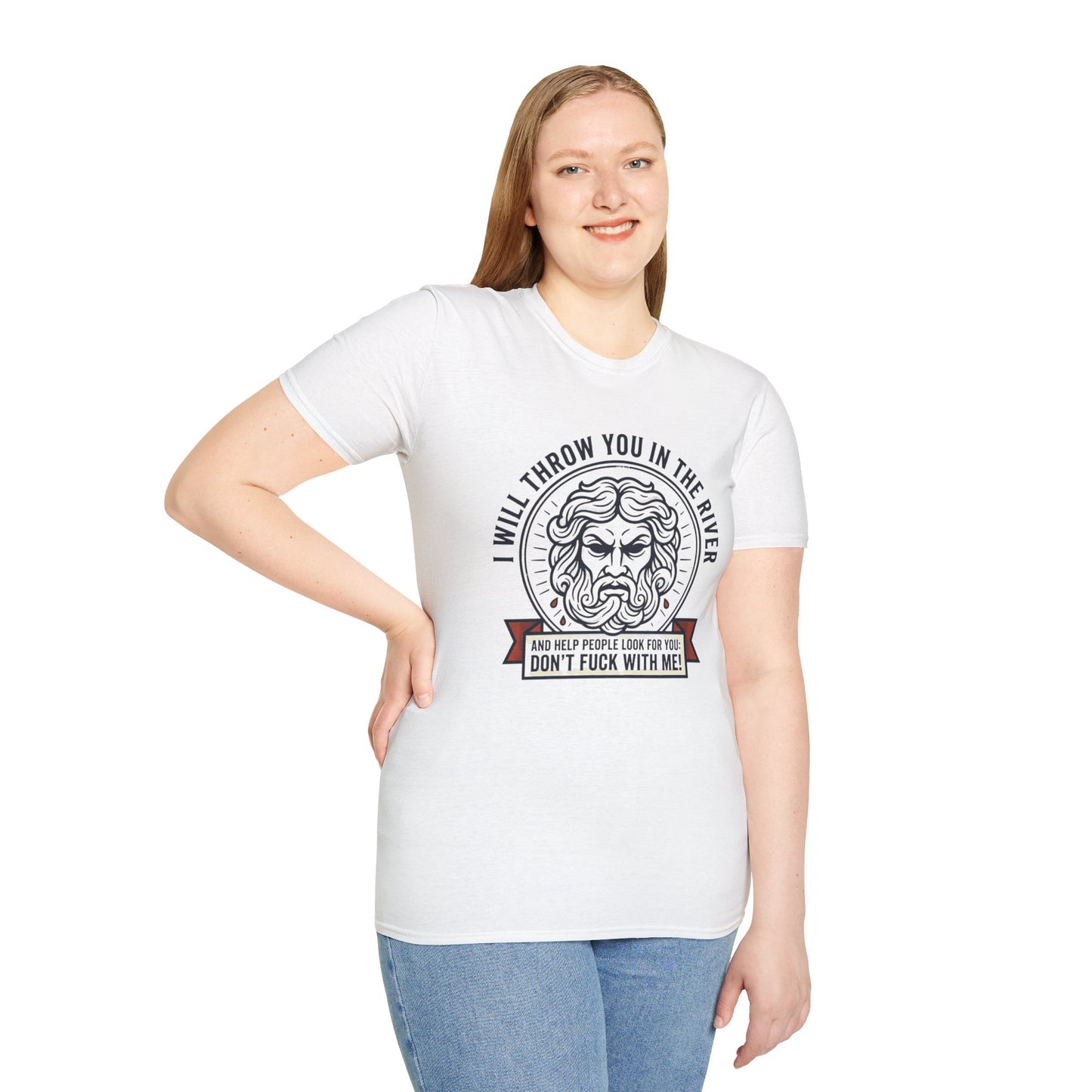 'I Will Throw You in the River' Bold Mythic Design-Graphic T-Shirt