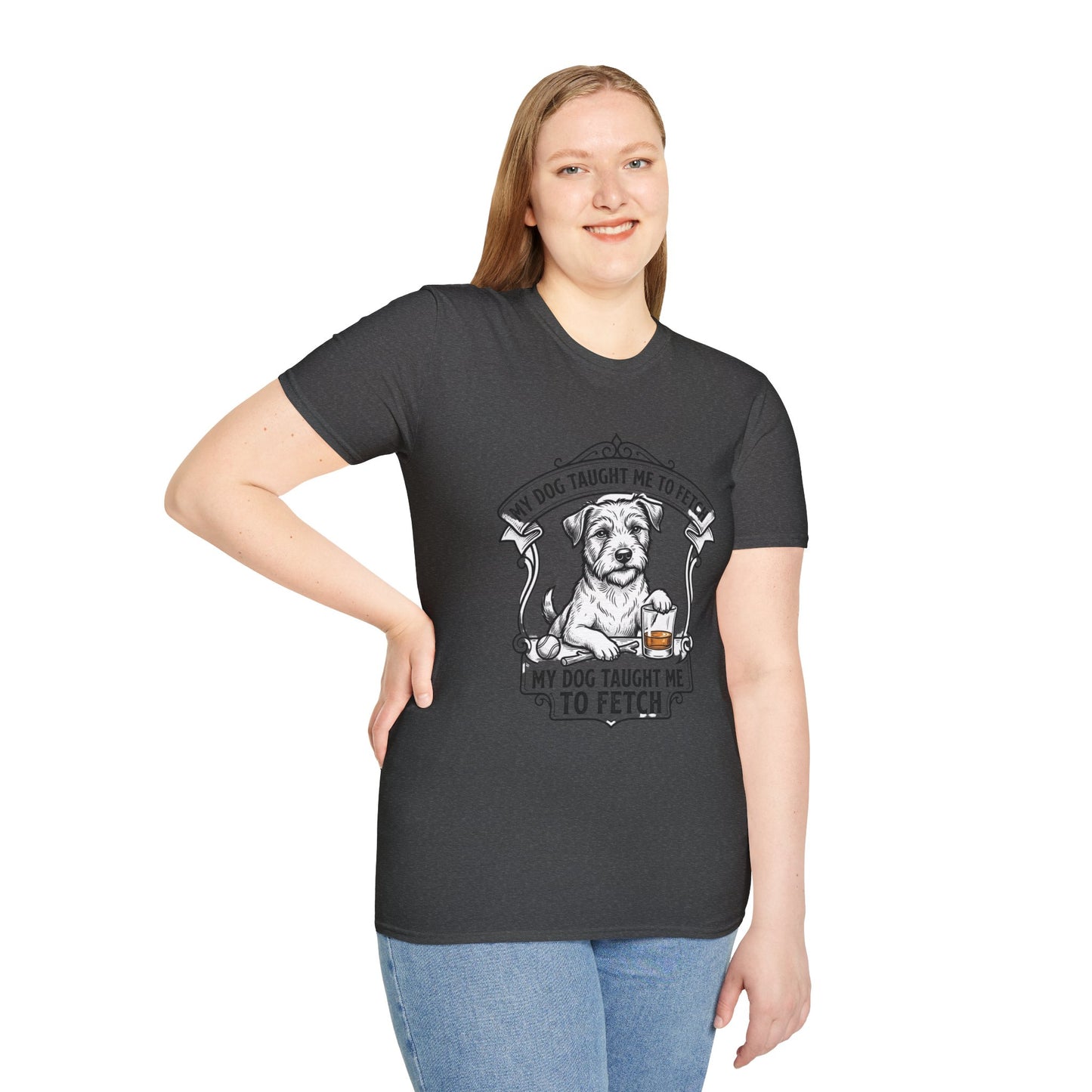 "My Dog Taught Me to Fetch" Vintage Pup Graphic Tee-Dog T-Shirt