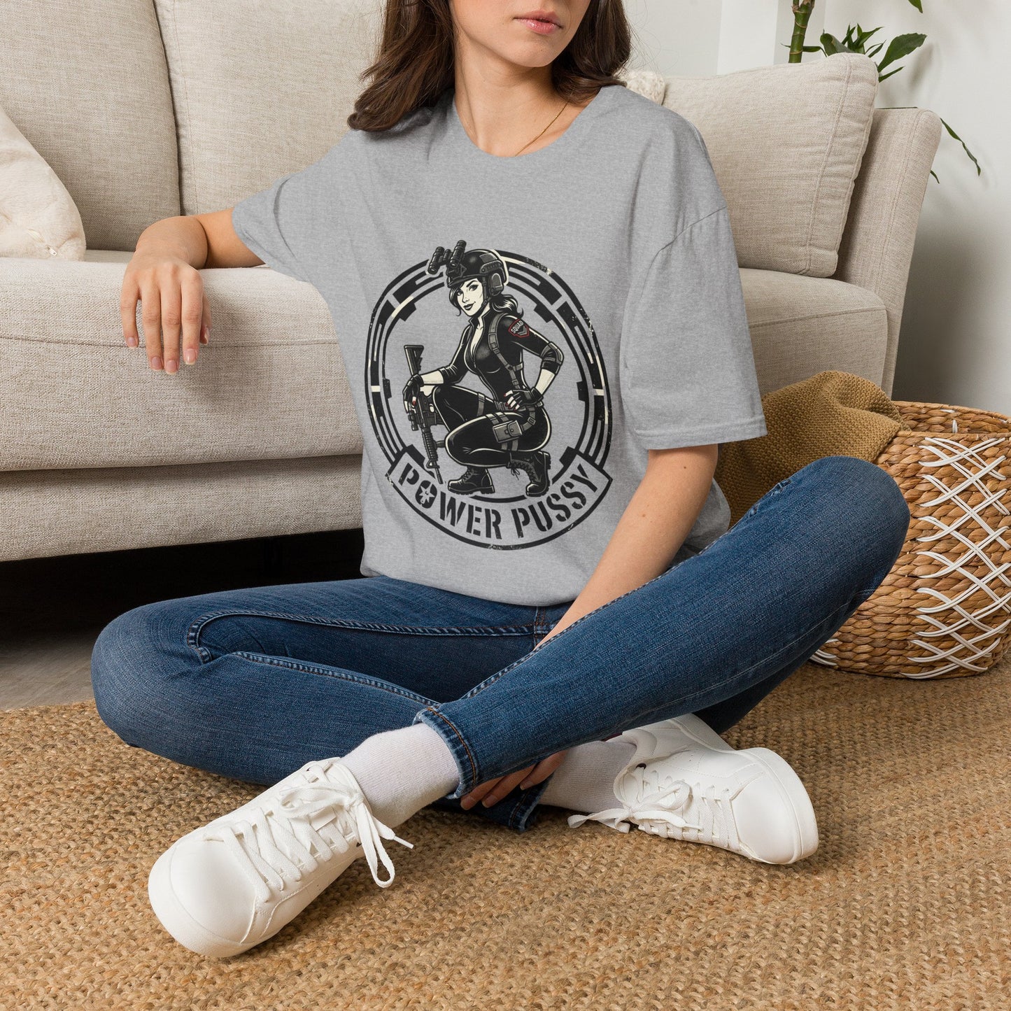 Power Pussy Graphic T-Shirt — Retro Pinup Catwoman Style Tee