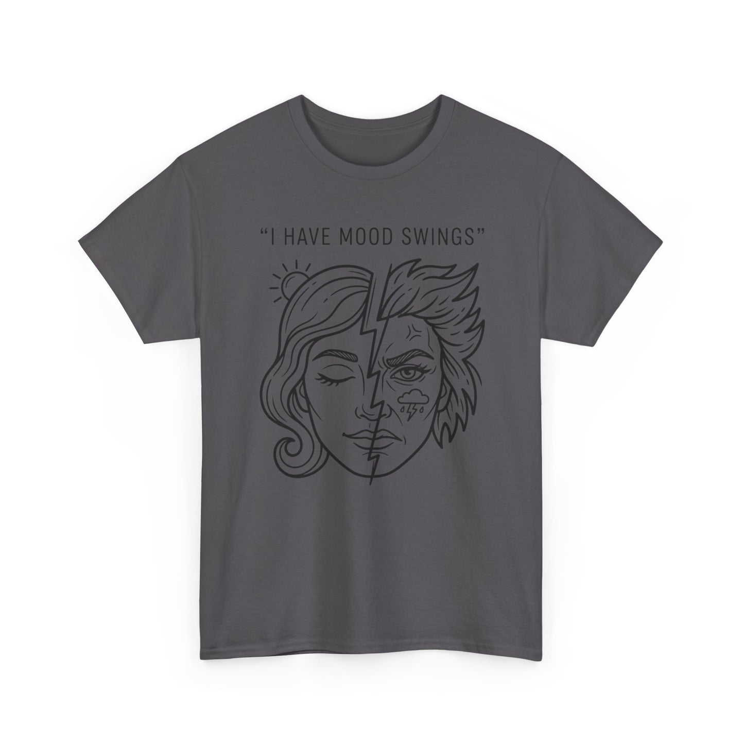 Mood Swings Graphic Tee — Split Face Line Art "I Have Mood Swings" T-Shirt Printify