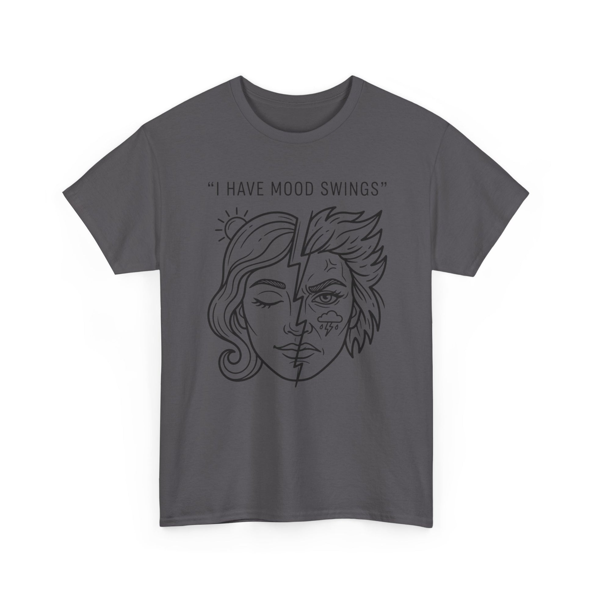 Mood Swings Graphic Tee — Split Face Line Art "I Have Mood Swings" T-Shirt Printify