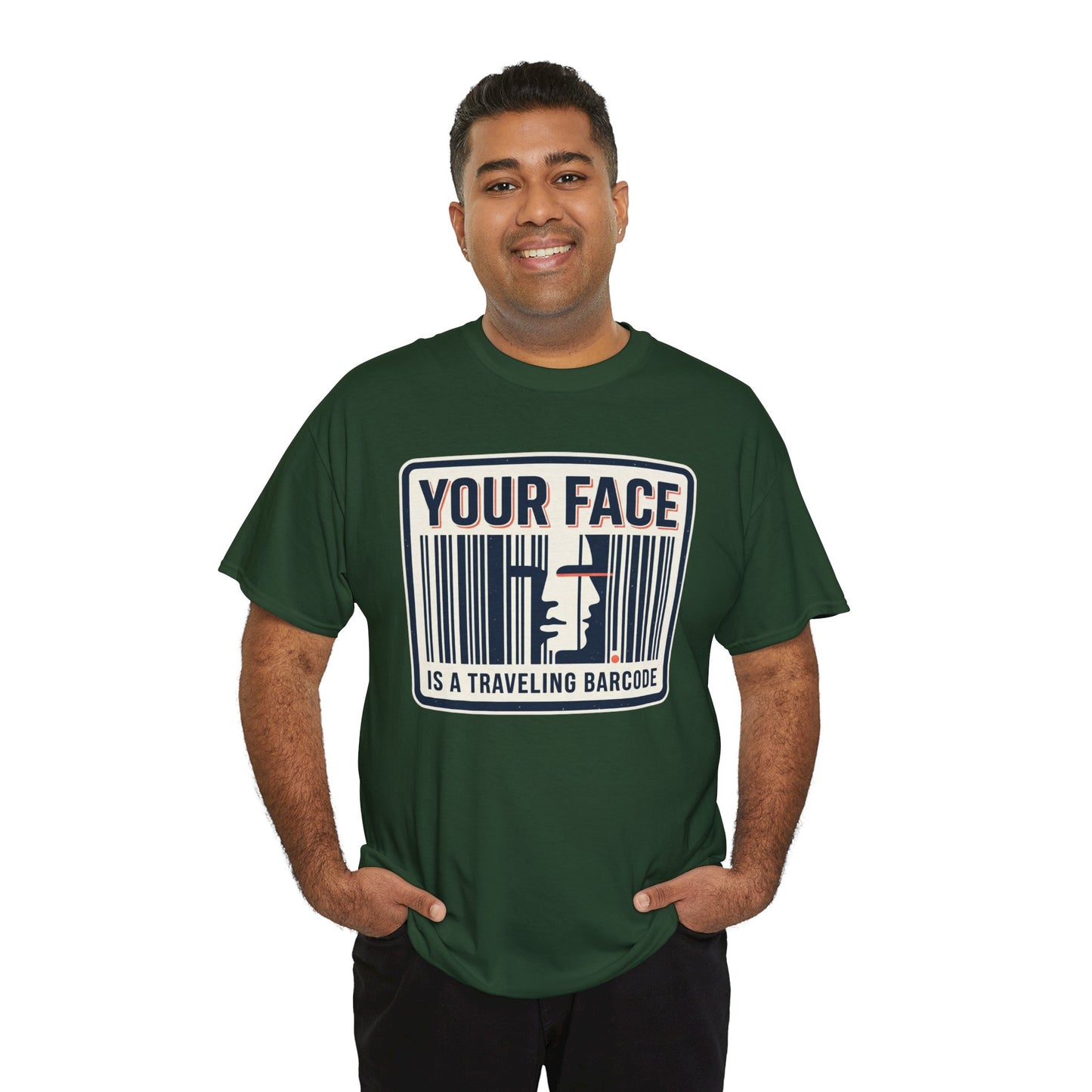 "Your Face Is a Traveling Barcode" Graphic Tee